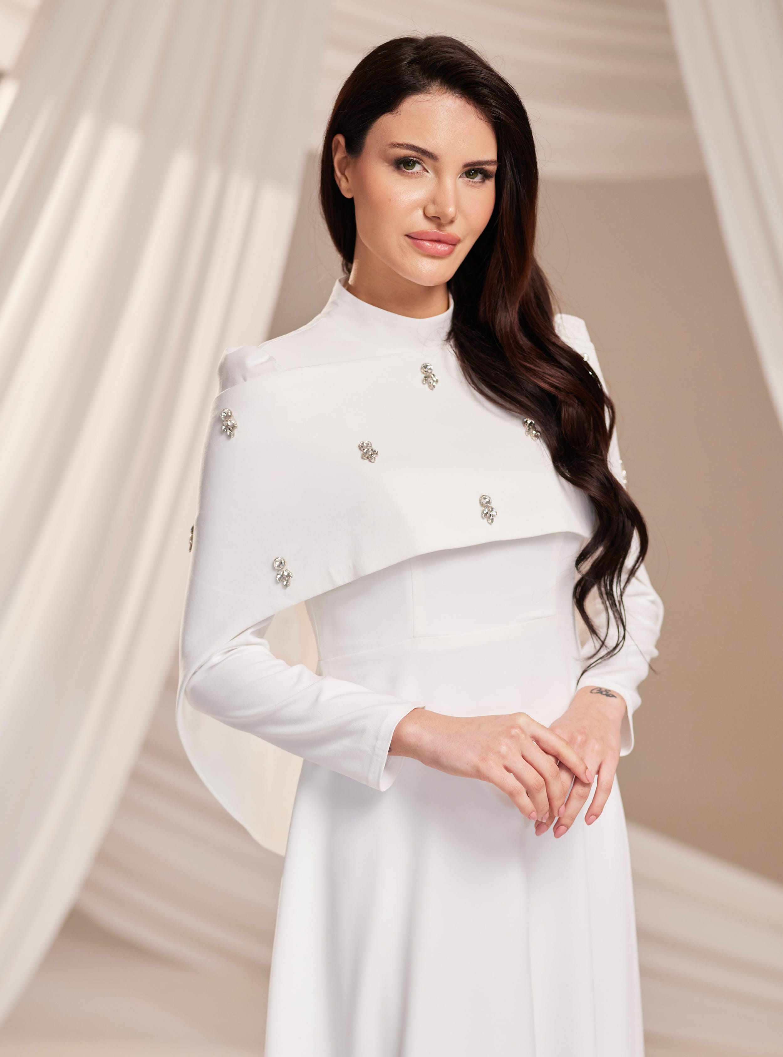 Aria Abiye Elbise - Beyaz - Burak Baran Fashion - Resim 3