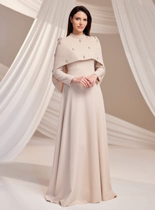 Aria Abiye Elbise - Vizon - Burak Baran Fashion