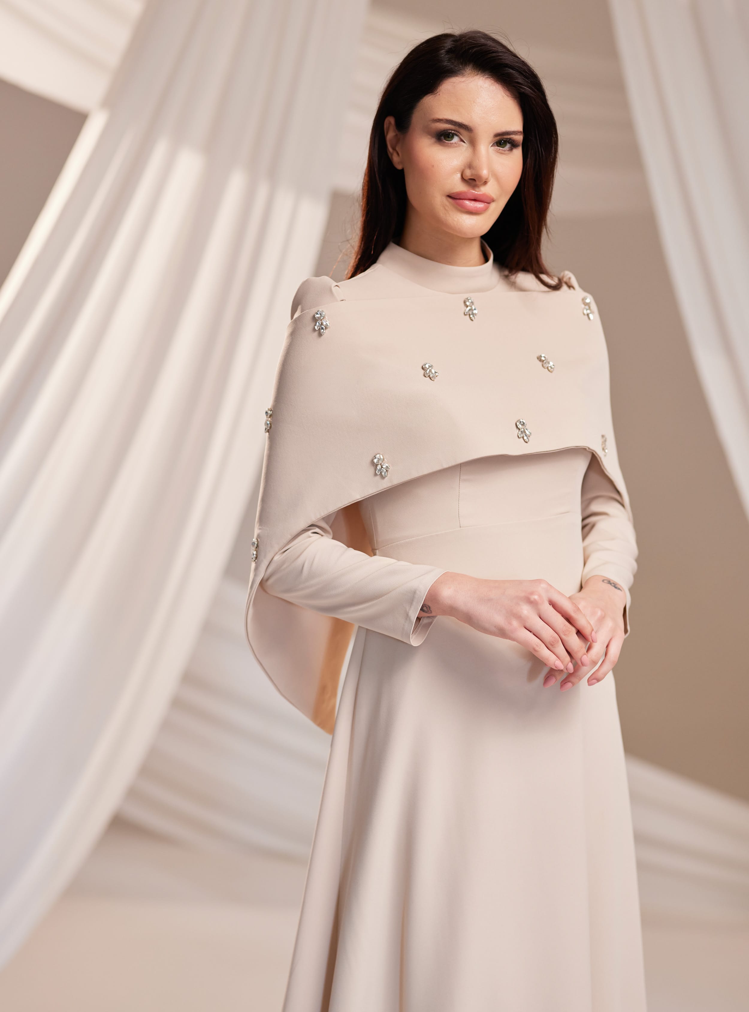 Aria Abiye Elbise - Vizon - Burak Baran Fashion - Resim 2