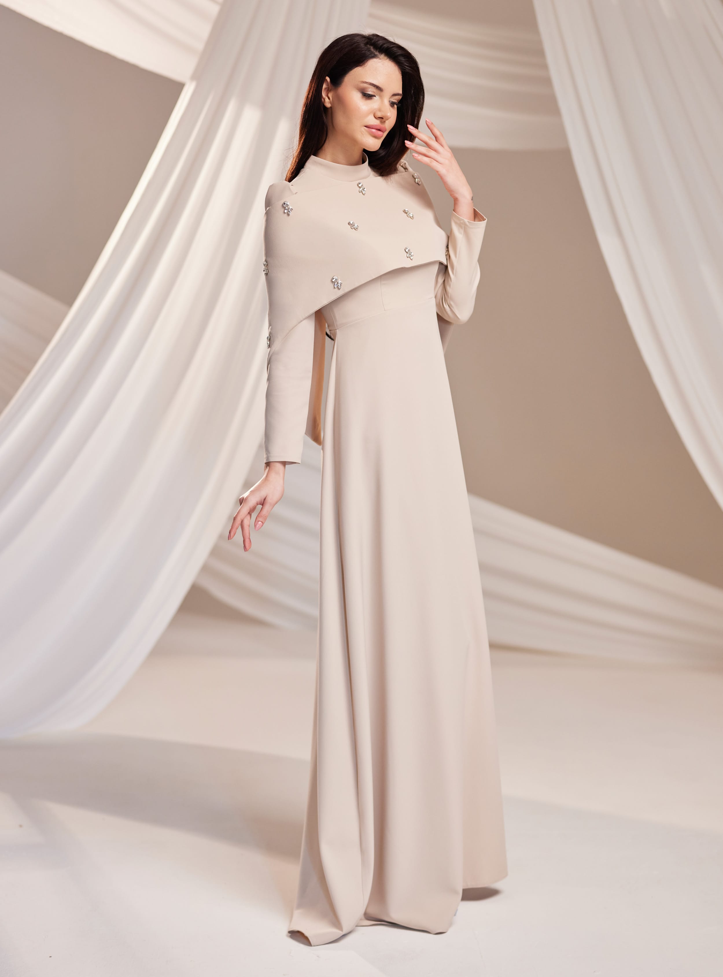 Aria Abiye Elbise - Vizon - Burak Baran Fashion - Resim 3
