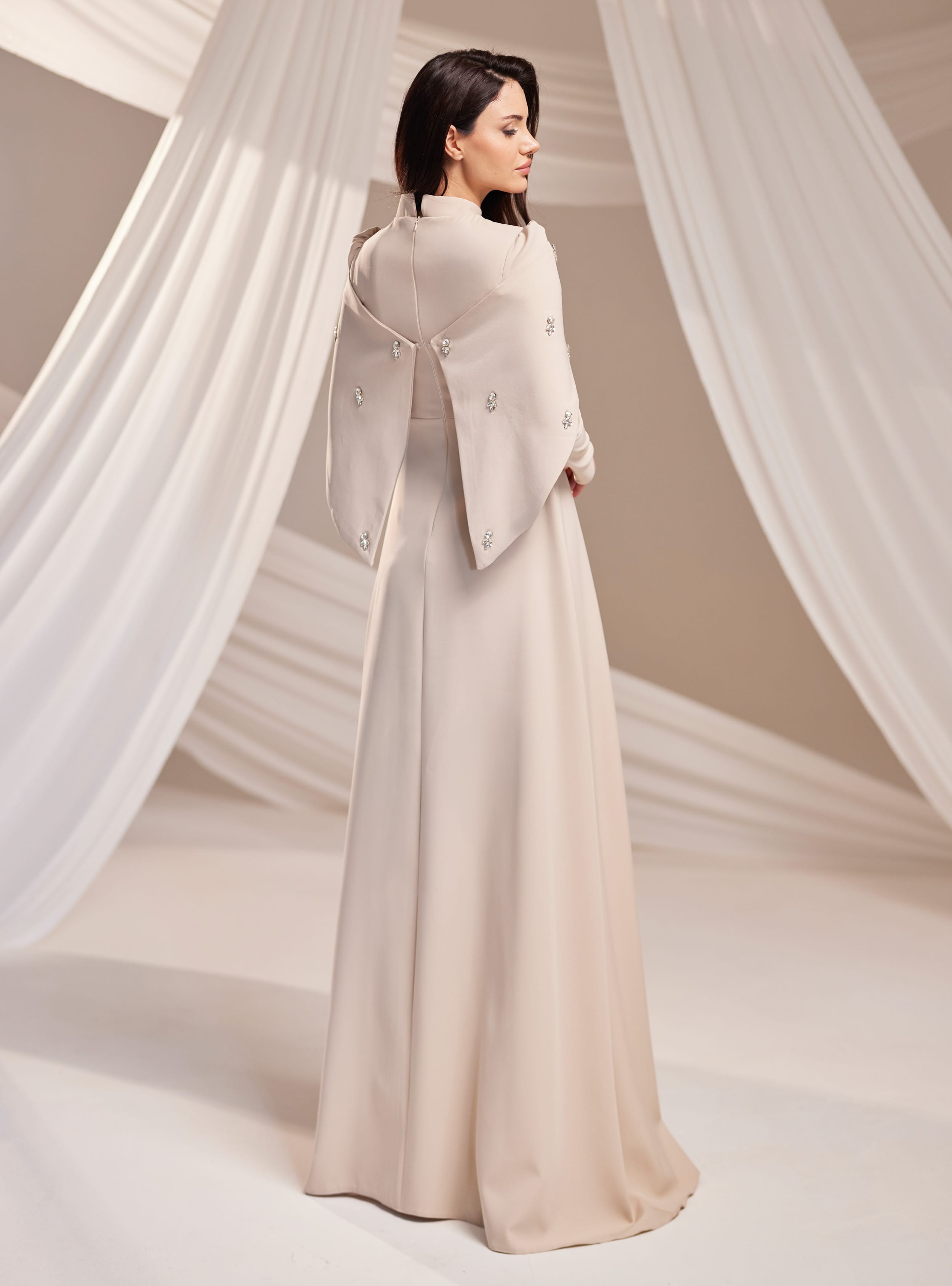 Aria Abiye Elbise - Vizon - Burak Baran Fashion - Resim 4