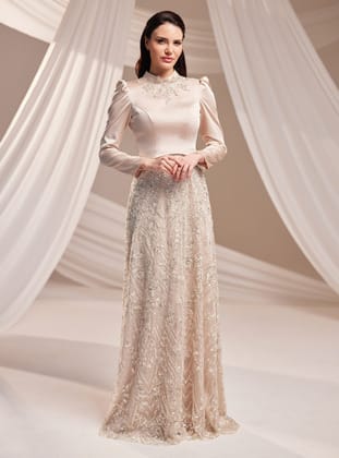 Liora Abiye Elbise - Vizon - Burak Baran Fashion