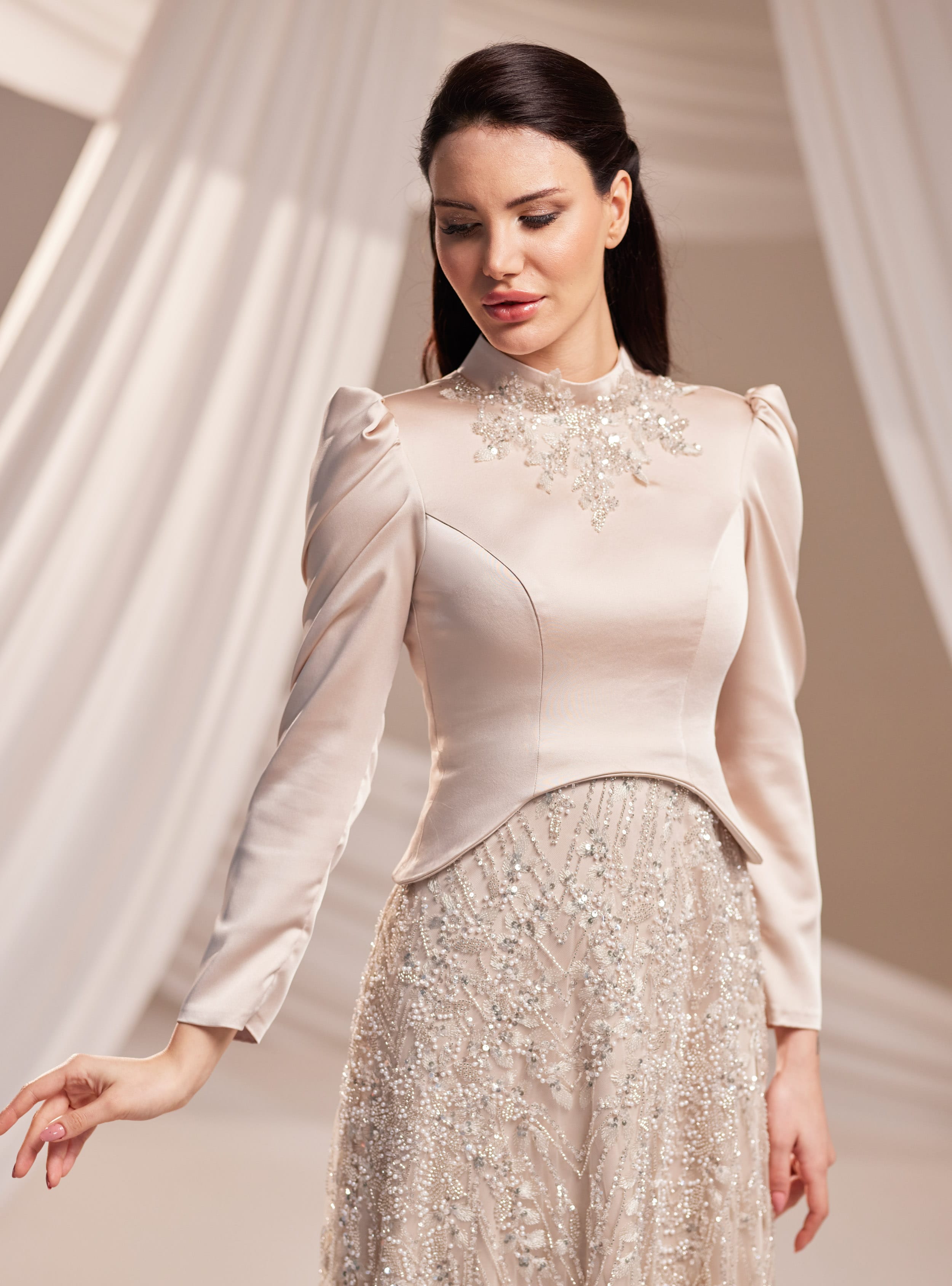 Liora Abiye Elbise - Vizon - Burak Baran Fashion - Resim 3