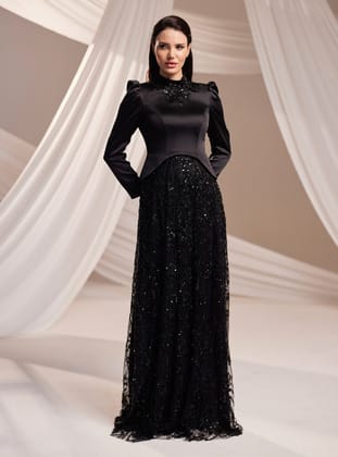 Liora Abiye Elbise - Siyah - Burak Baran Fashion