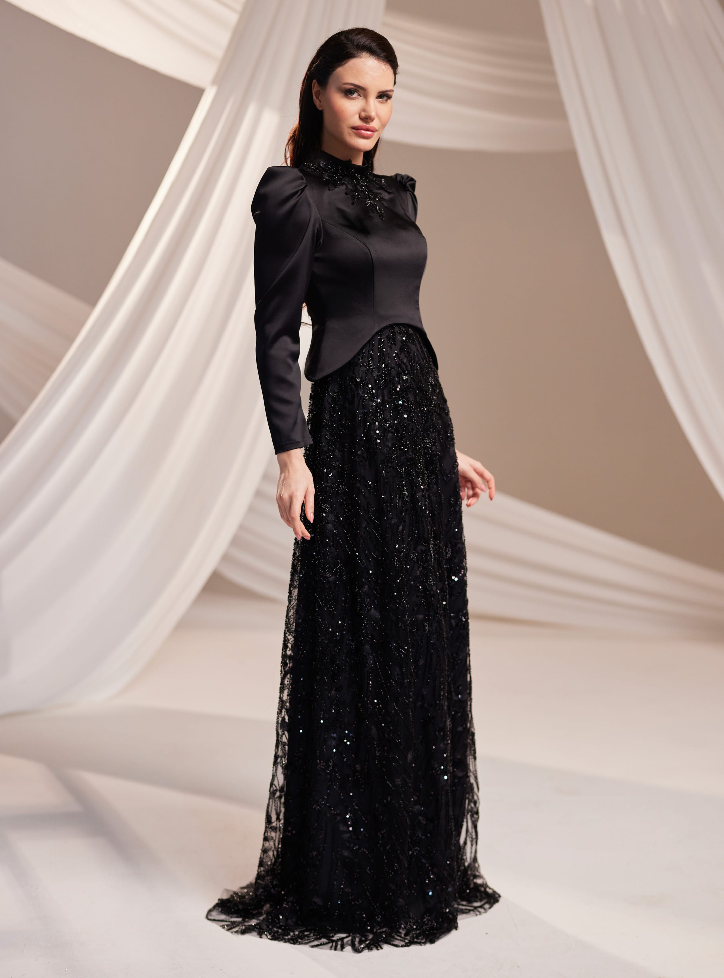 Liora Abiye Elbise - Siyah - Burak Baran Fashion - Resim 3