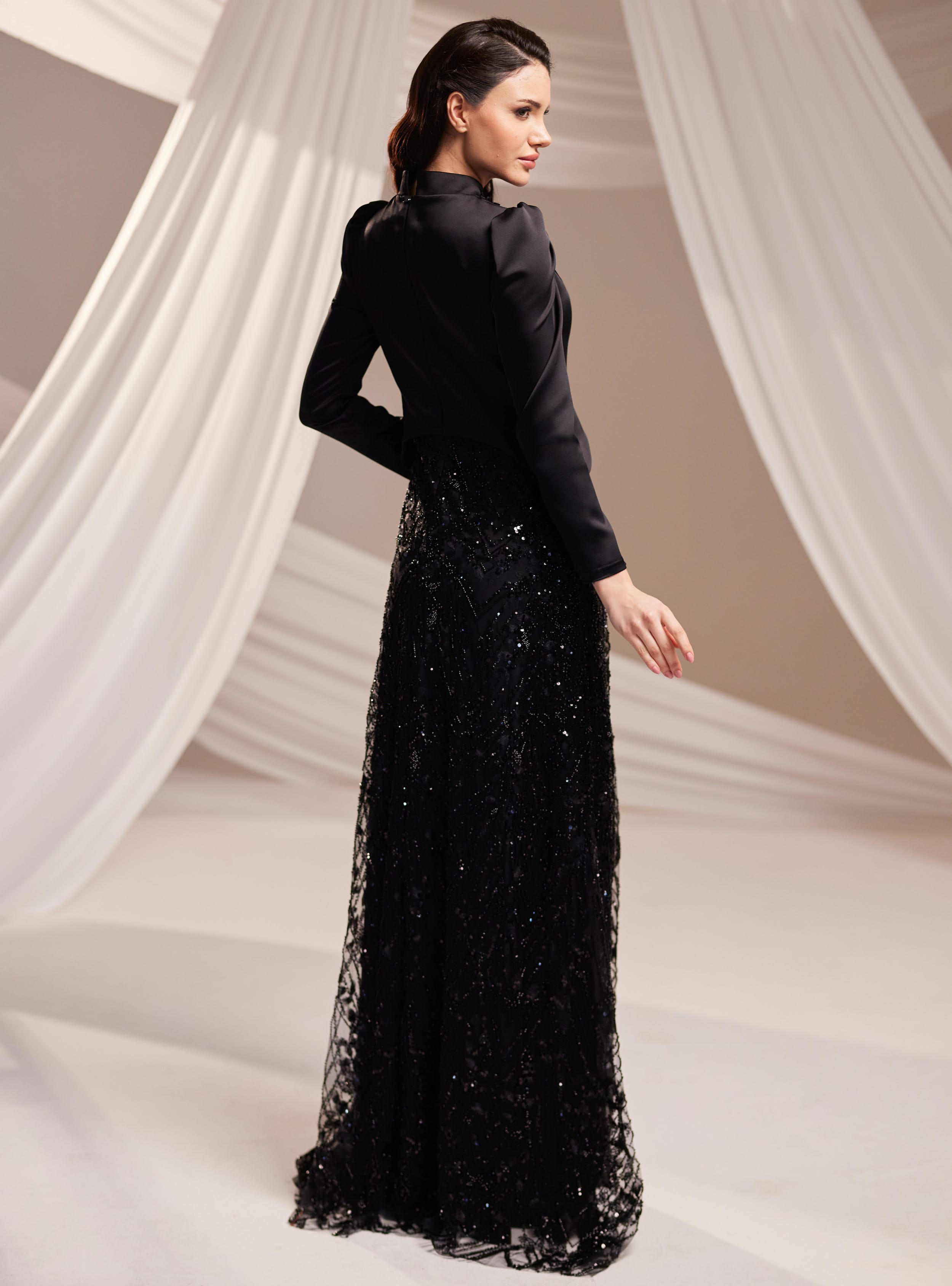 Liora Abiye Elbise - Siyah - Burak Baran Fashion - Resim 4
