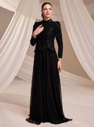 Nayra Abiye Elbise - Siyah - Burak Baran Fashion