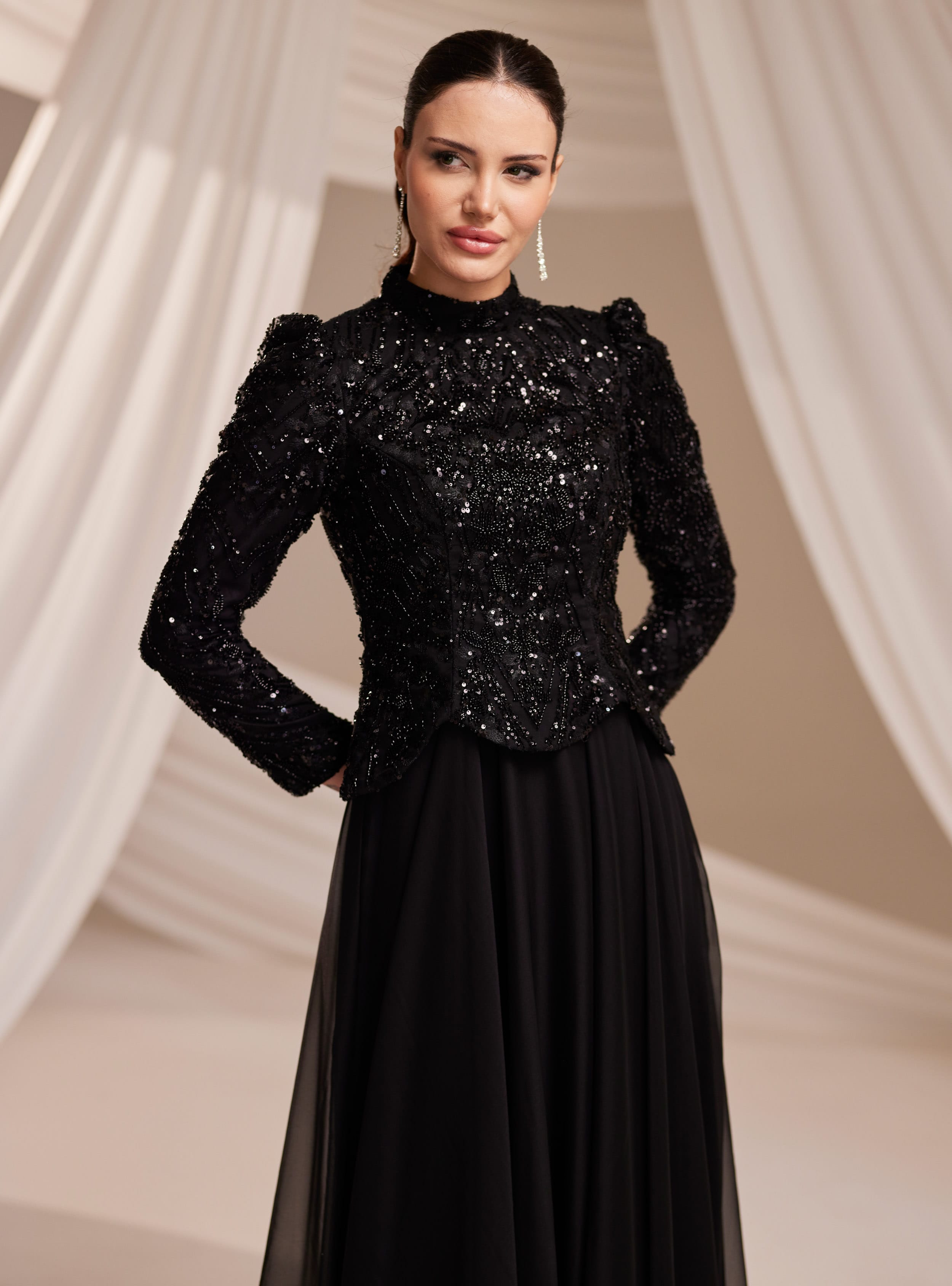 Nayra Abiye Elbise - Siyah - Burak Baran Fashion - Resim 2