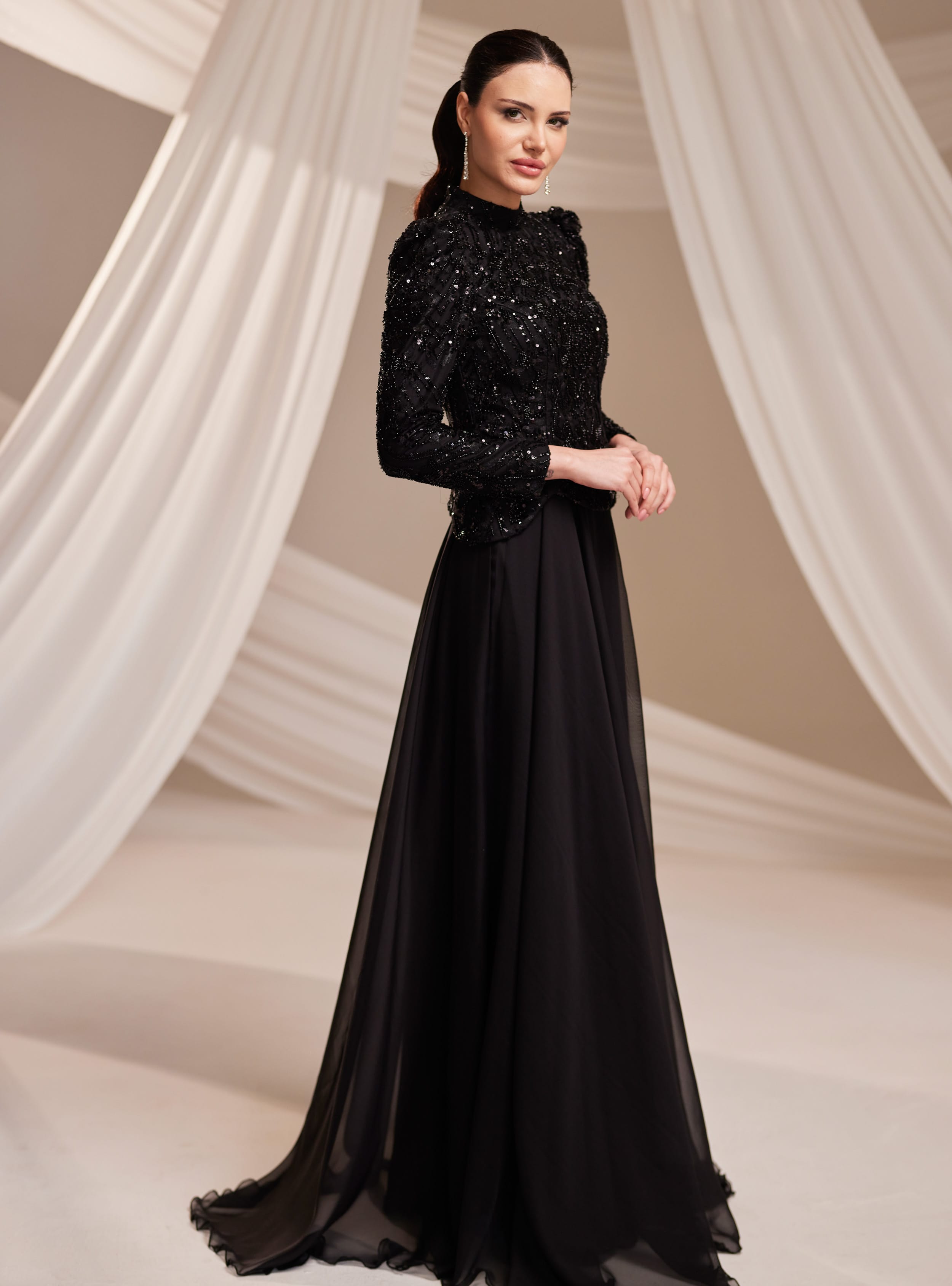 Nayra Abiye Elbise - Siyah - Burak Baran Fashion - Resim 3