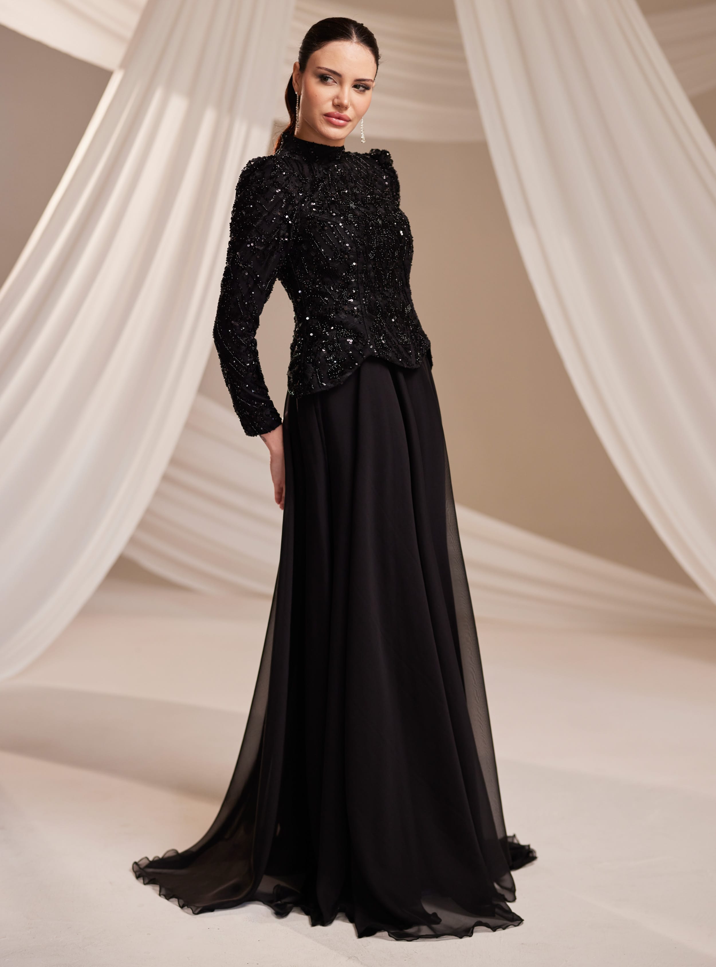 Nayra Abiye Elbise - Siyah - Burak Baran Fashion - Resim 4