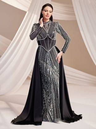 Royal Abiye Elbise - Siyah - Burak Baran Fashion