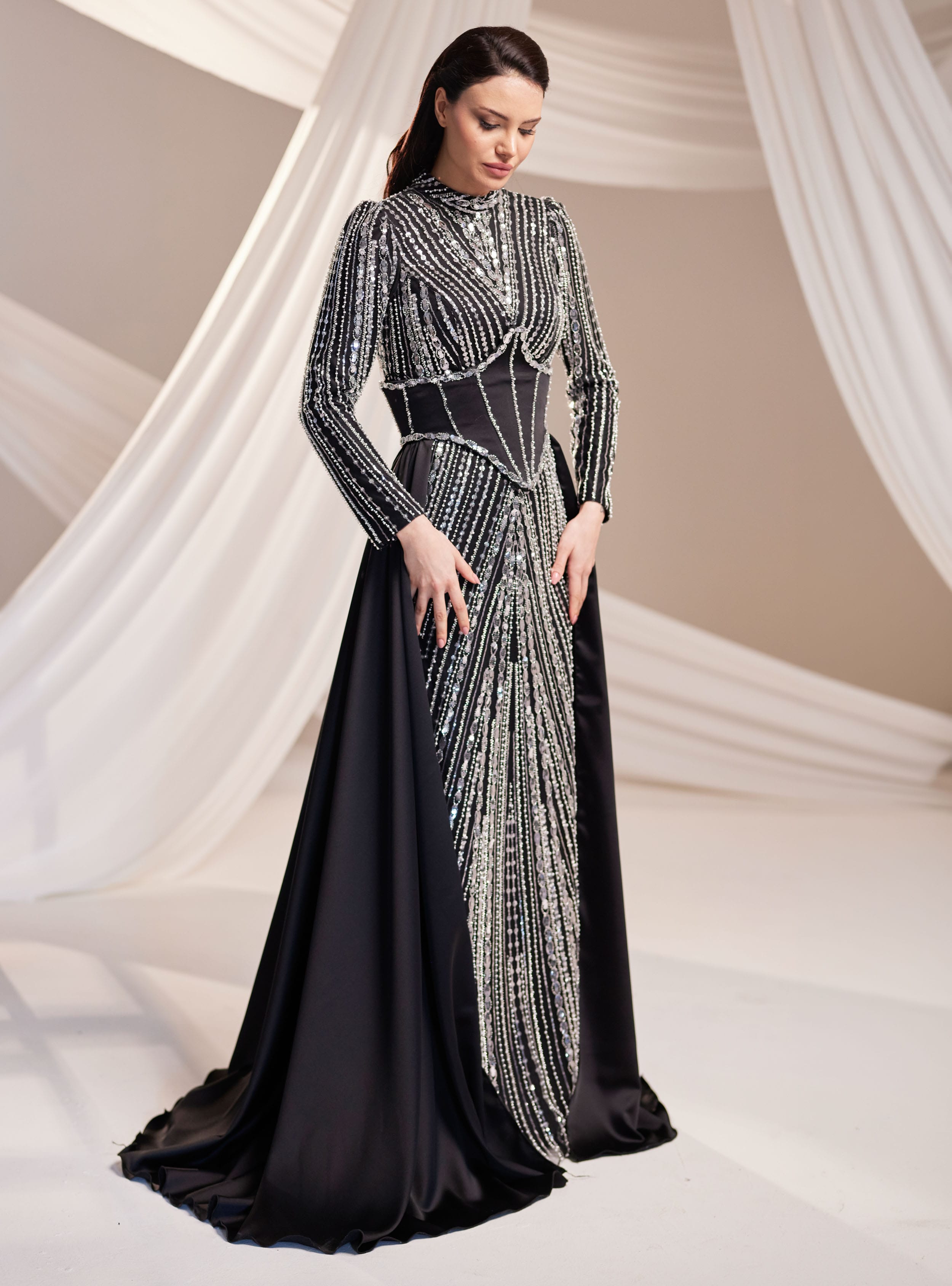 Royal Abiye Elbise - Siyah - Burak Baran Fashion - Resim 3