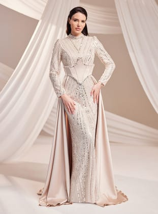 Royal Abiye Elbise - Vizon - Burak Baran Fashion