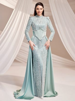 Royal Abiye Elbise - Mint Yeşili - Burak Baran Fashion