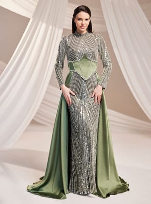 Royal Abiye Elbise - Haki - Burak Baran Fashion