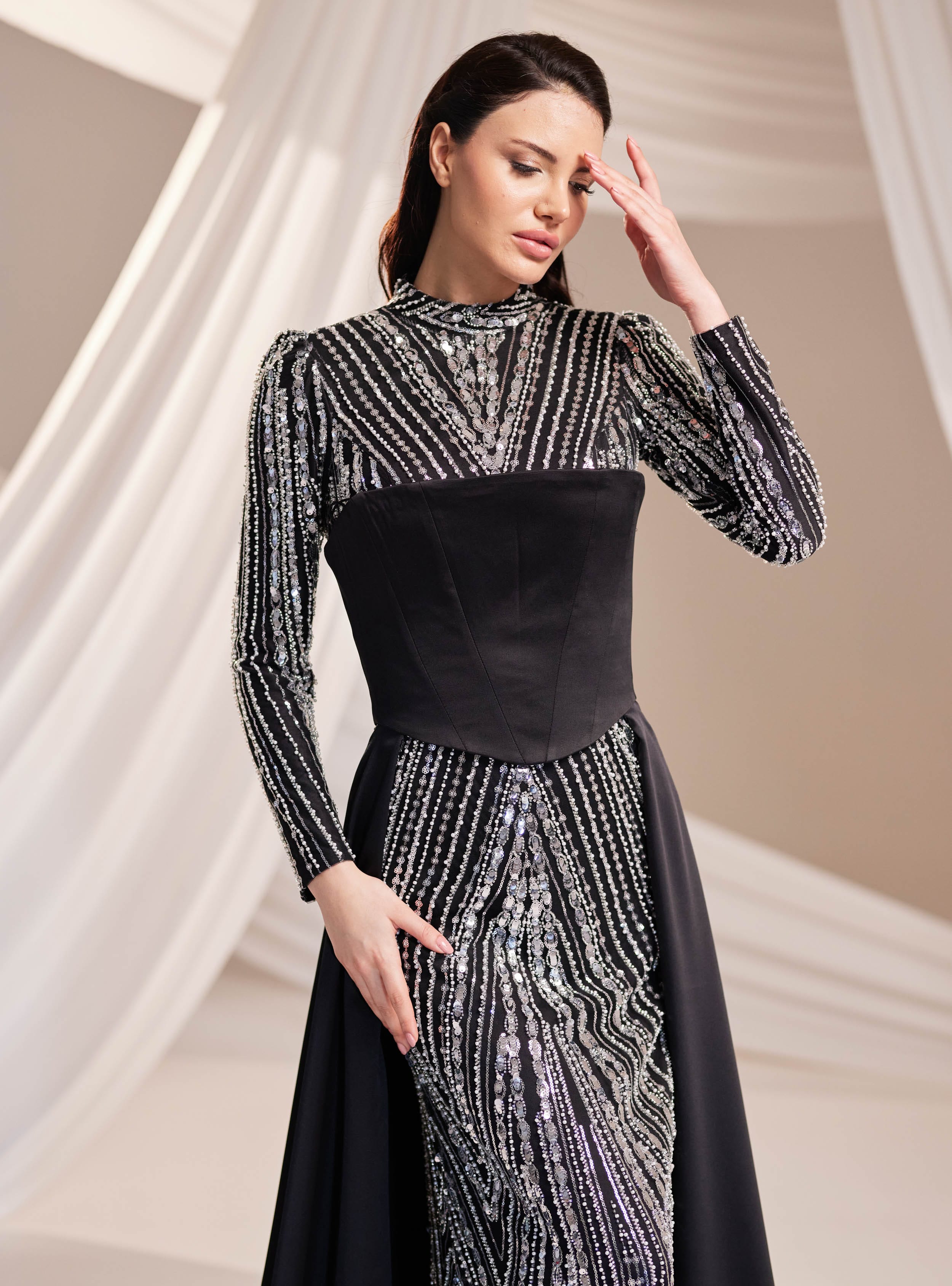 Mira Abiye Elbise - Siyah - Burak Baran Fashion - Resim 2