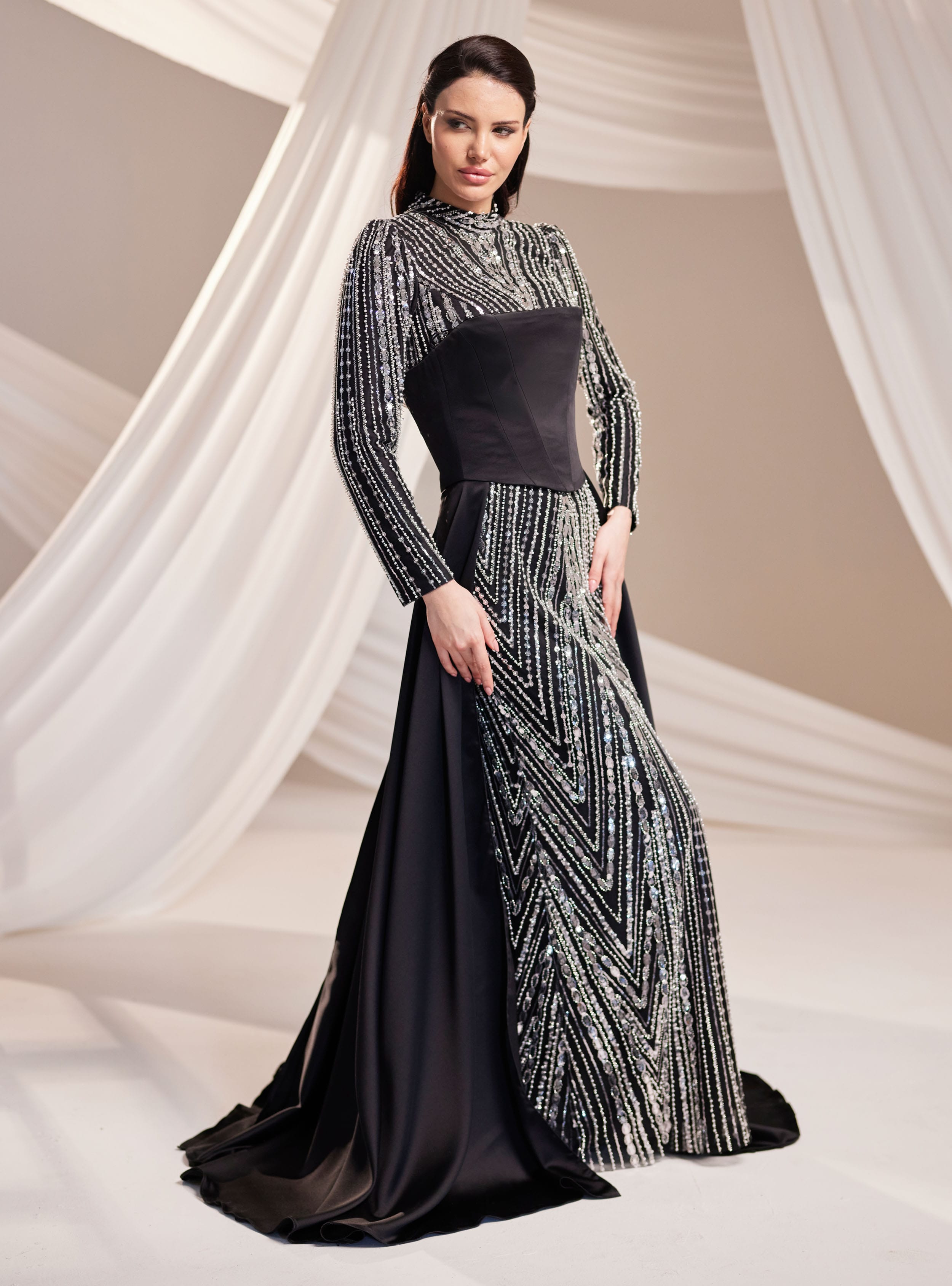 Mira Abiye Elbise - Siyah - Burak Baran Fashion - Resim 3