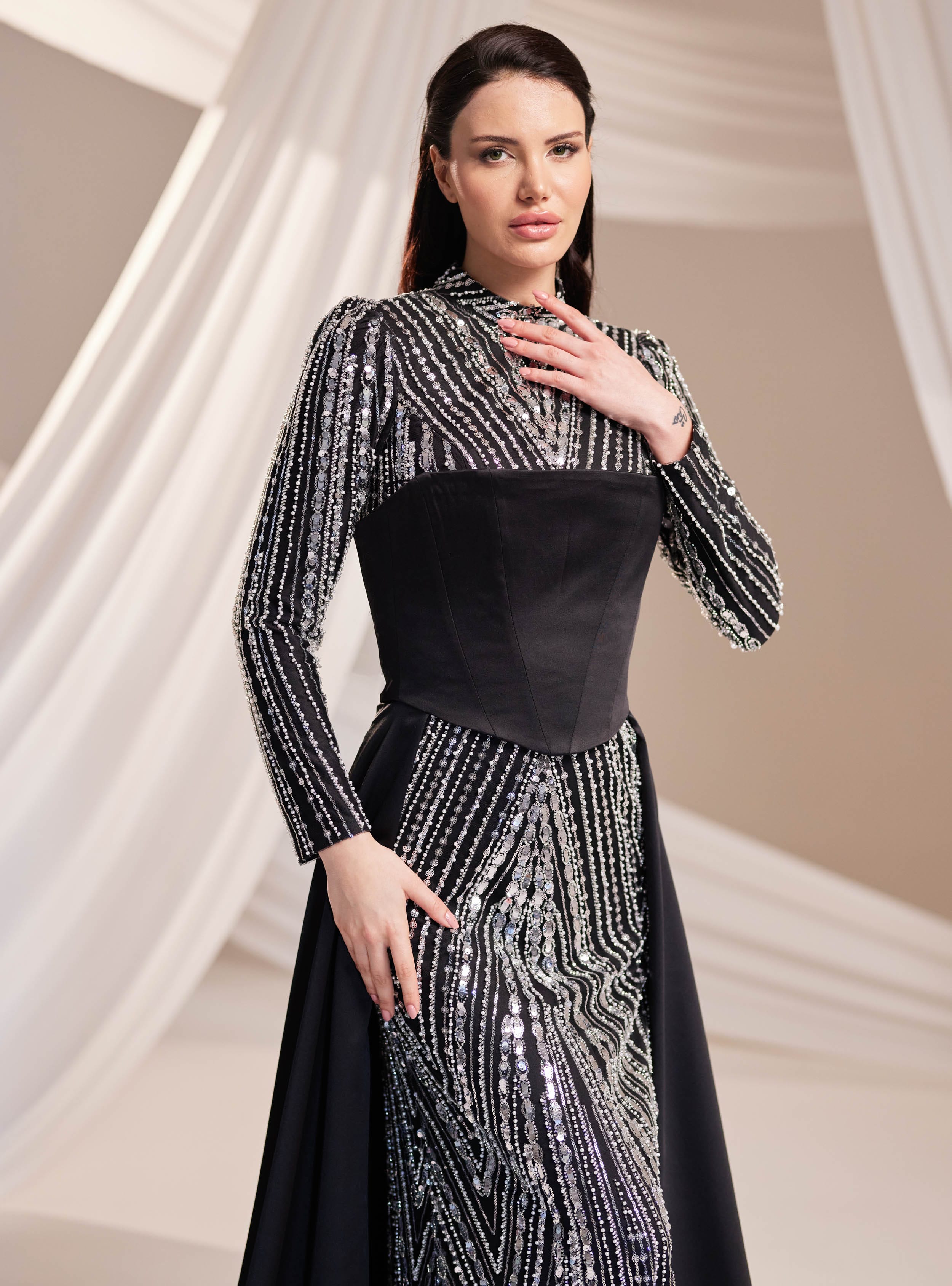Mira Abiye Elbise - Siyah - Burak Baran Fashion - Resim 4