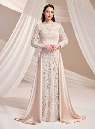 Mira Abiye Elbise - Vizon - Burak Baran Fashion