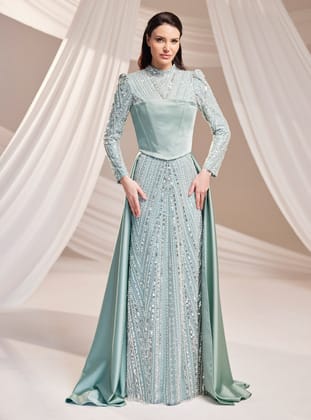 Mira Abiye Elbise - Mint Yeşili - Burak Baran Fashion