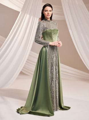 Mira Abiye Elbise - Haki - Burak Baran Fashion