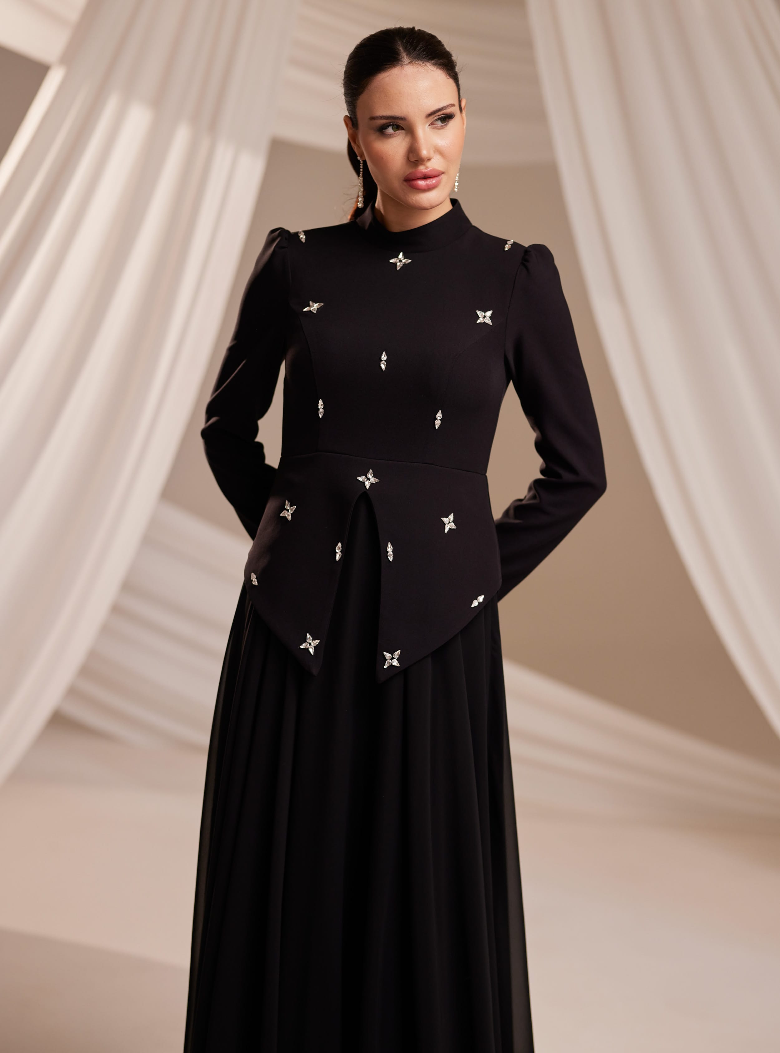 Lora Abiye Elbise - Siyah - Burak Baran Fashion - Resim 2