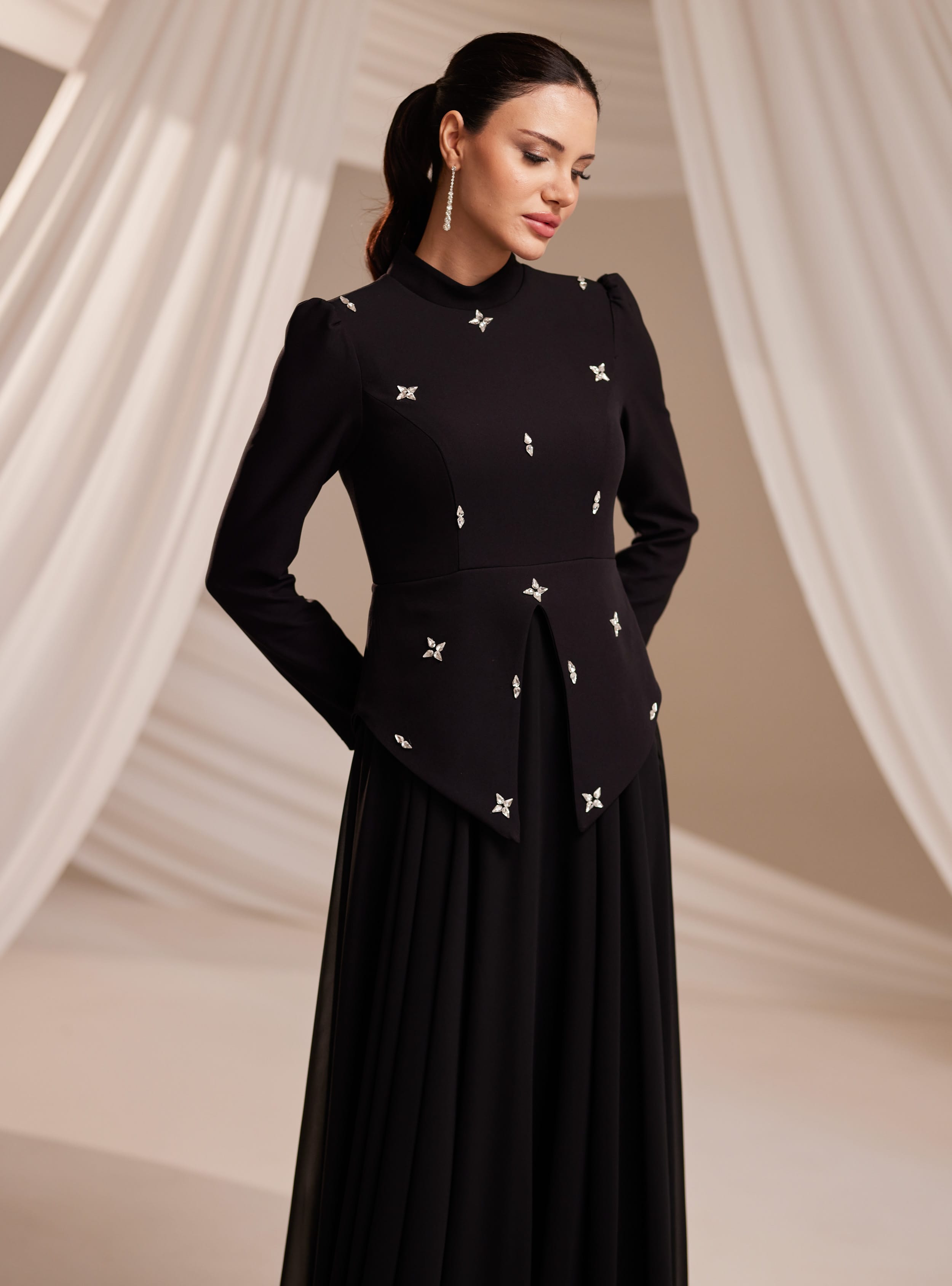 Lora Abiye Elbise - Siyah - Burak Baran Fashion - Resim 3