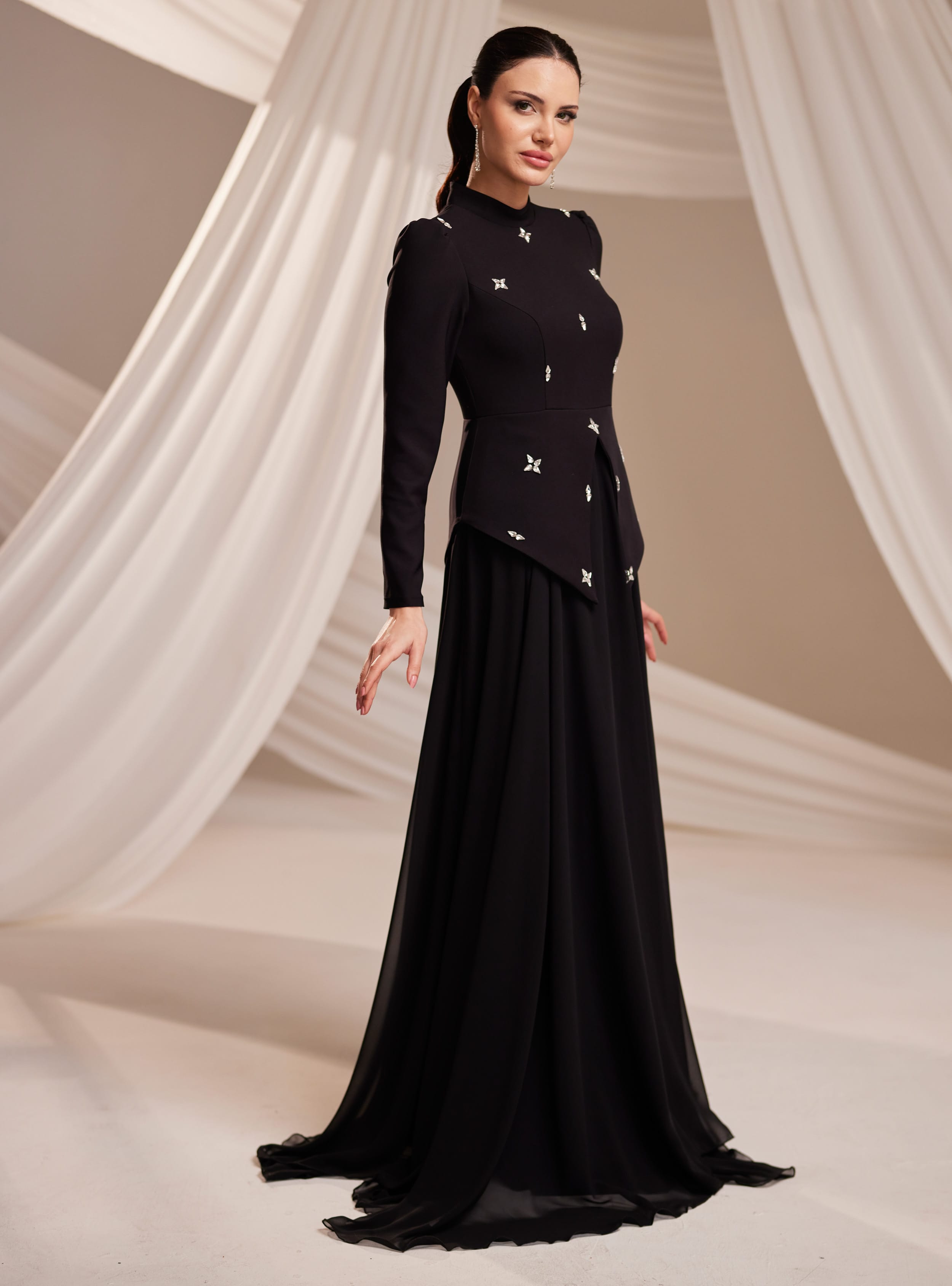 Lora Abiye Elbise - Siyah - Burak Baran Fashion - Resim 4