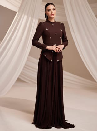 Lora Abiye Elbise - Kahverengi - Burak Baran Fashion