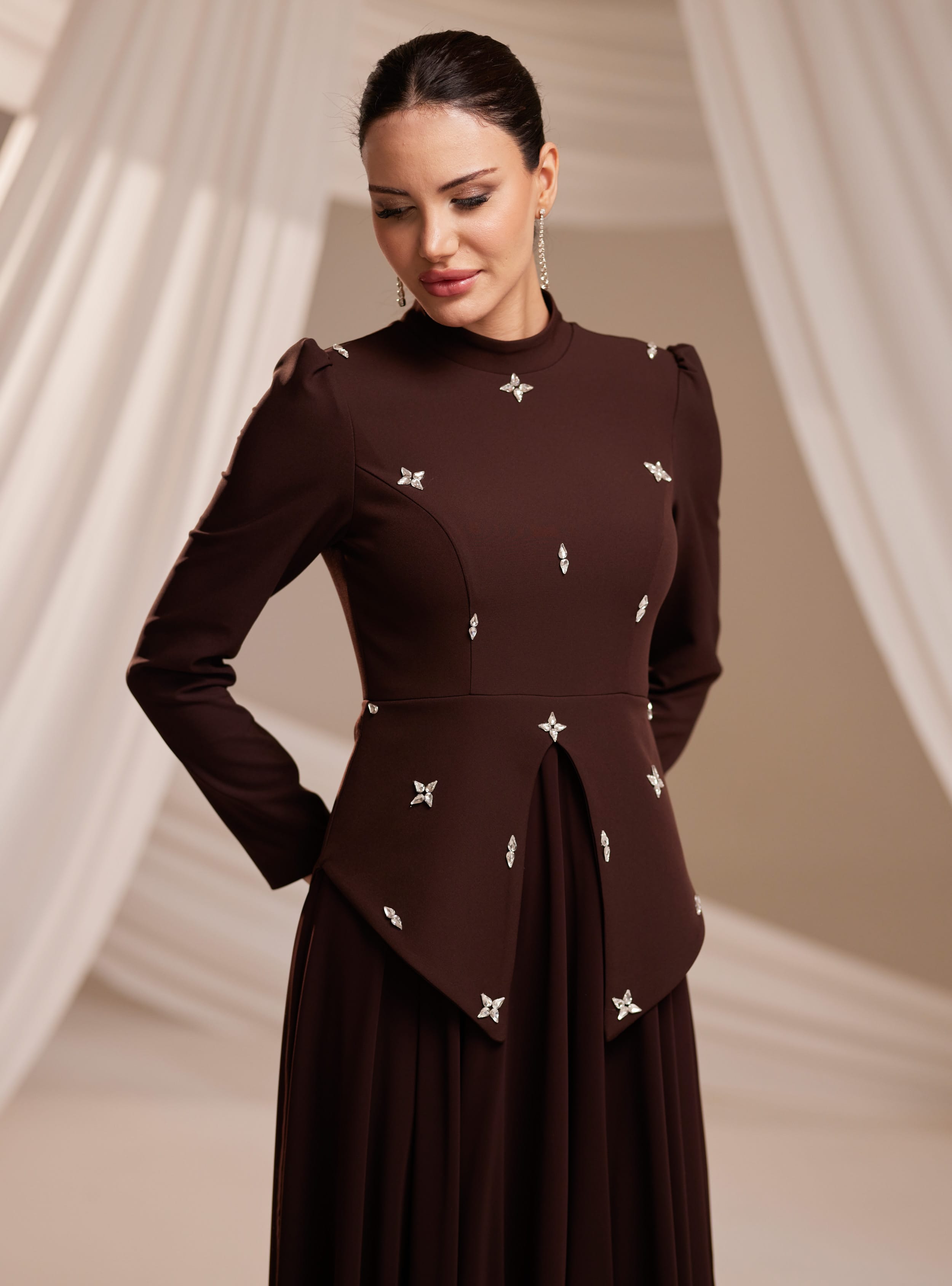 Lora Abiye Elbise - Kahverengi - Burak Baran Fashion - Resim 2