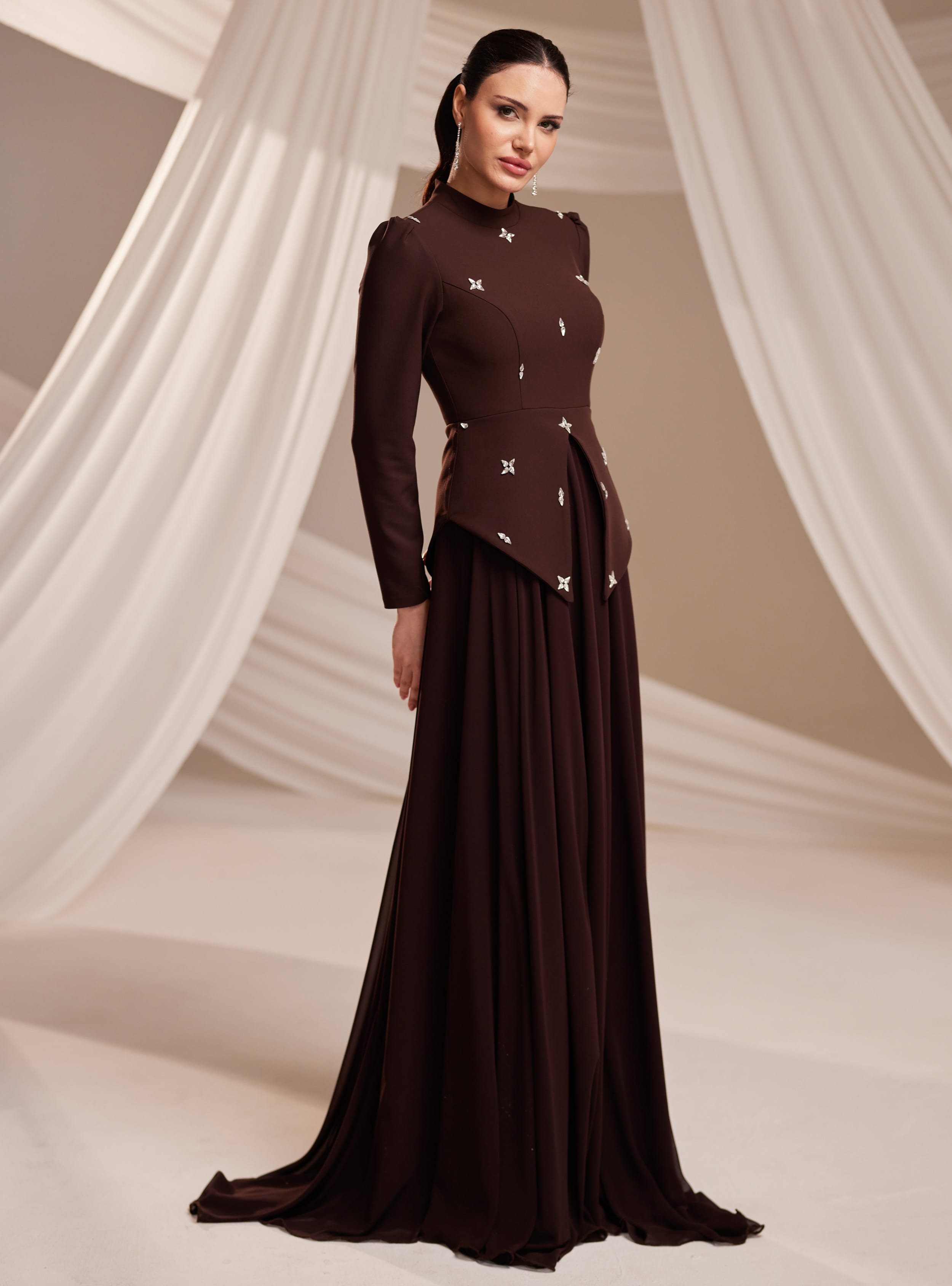Lora Abiye Elbise - Kahverengi - Burak Baran Fashion - Resim 3