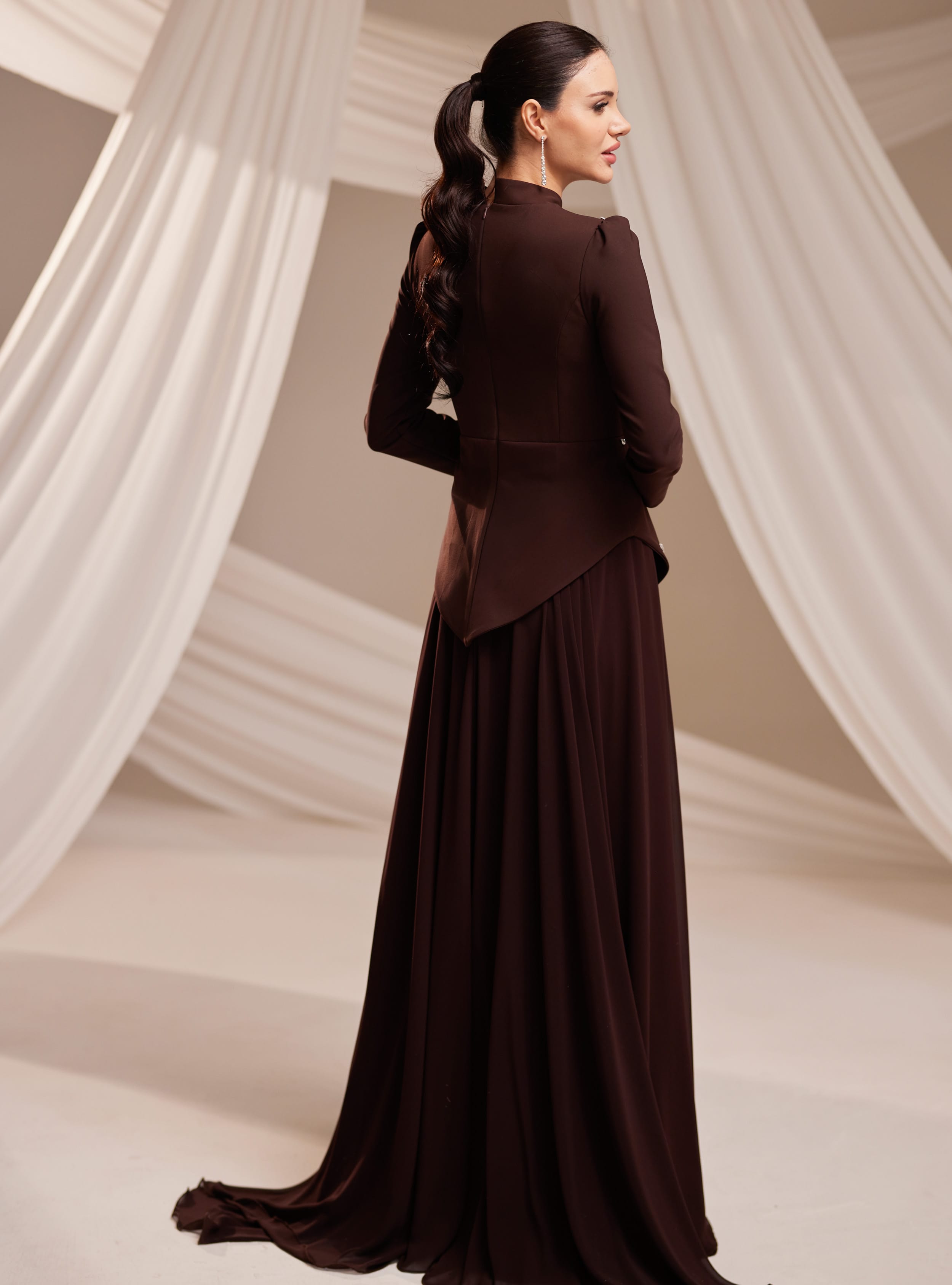 Lora Abiye Elbise - Kahverengi - Burak Baran Fashion - Resim 4