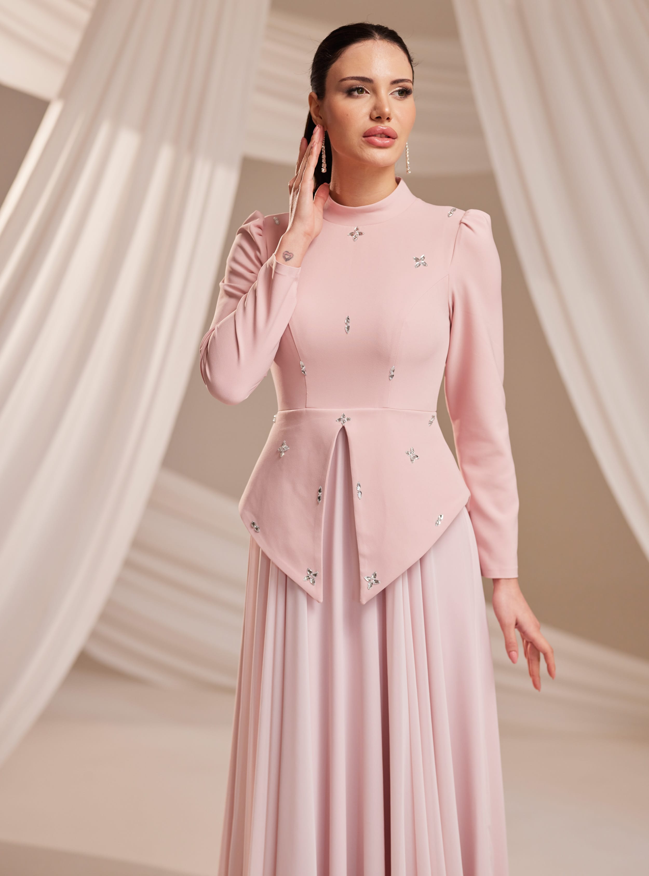 Lora Abiye Elbise - Pudra - Burak Baran Fashion - Resim 2
