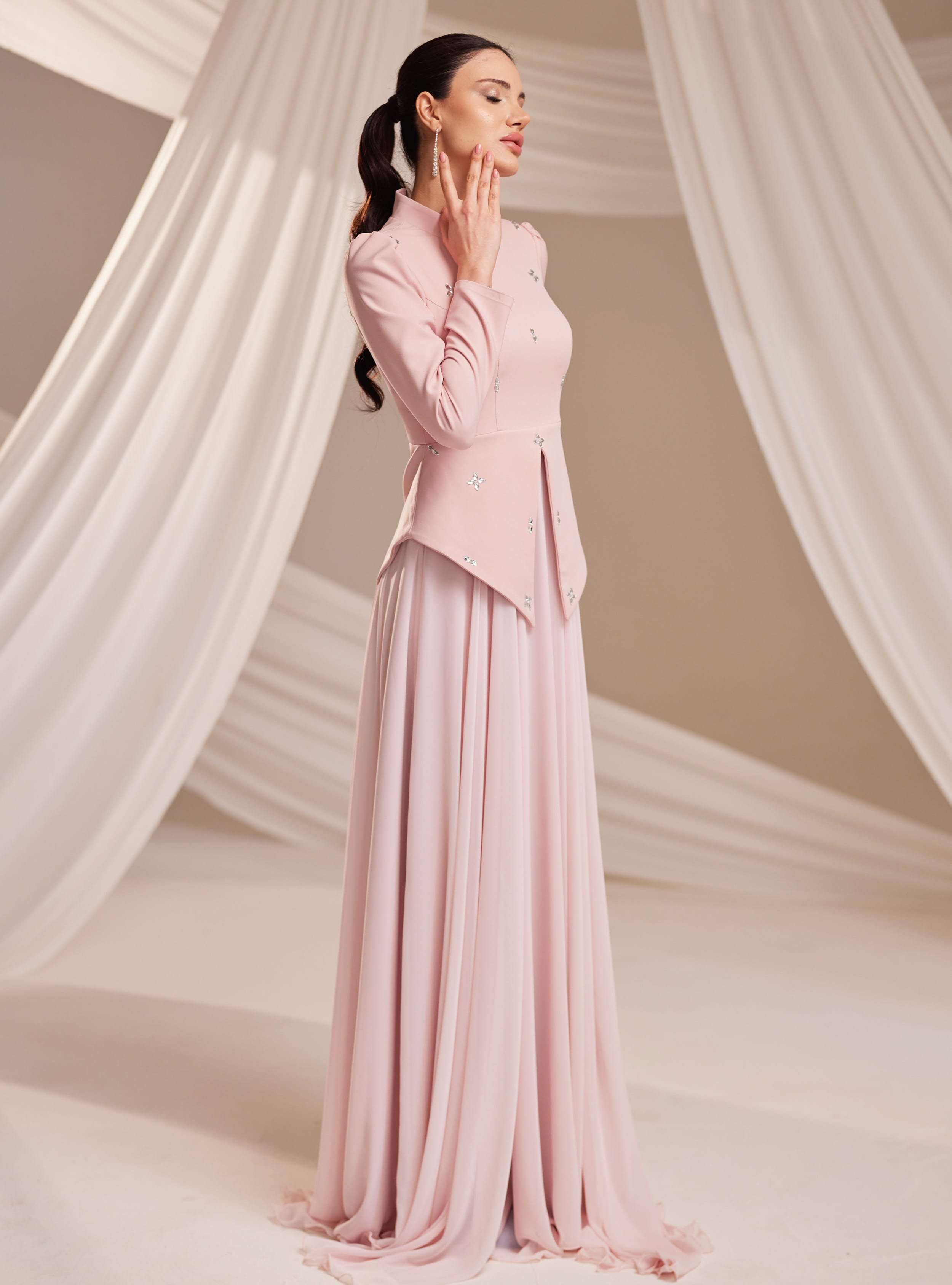 Lora Abiye Elbise - Pudra - Burak Baran Fashion - Resim 3