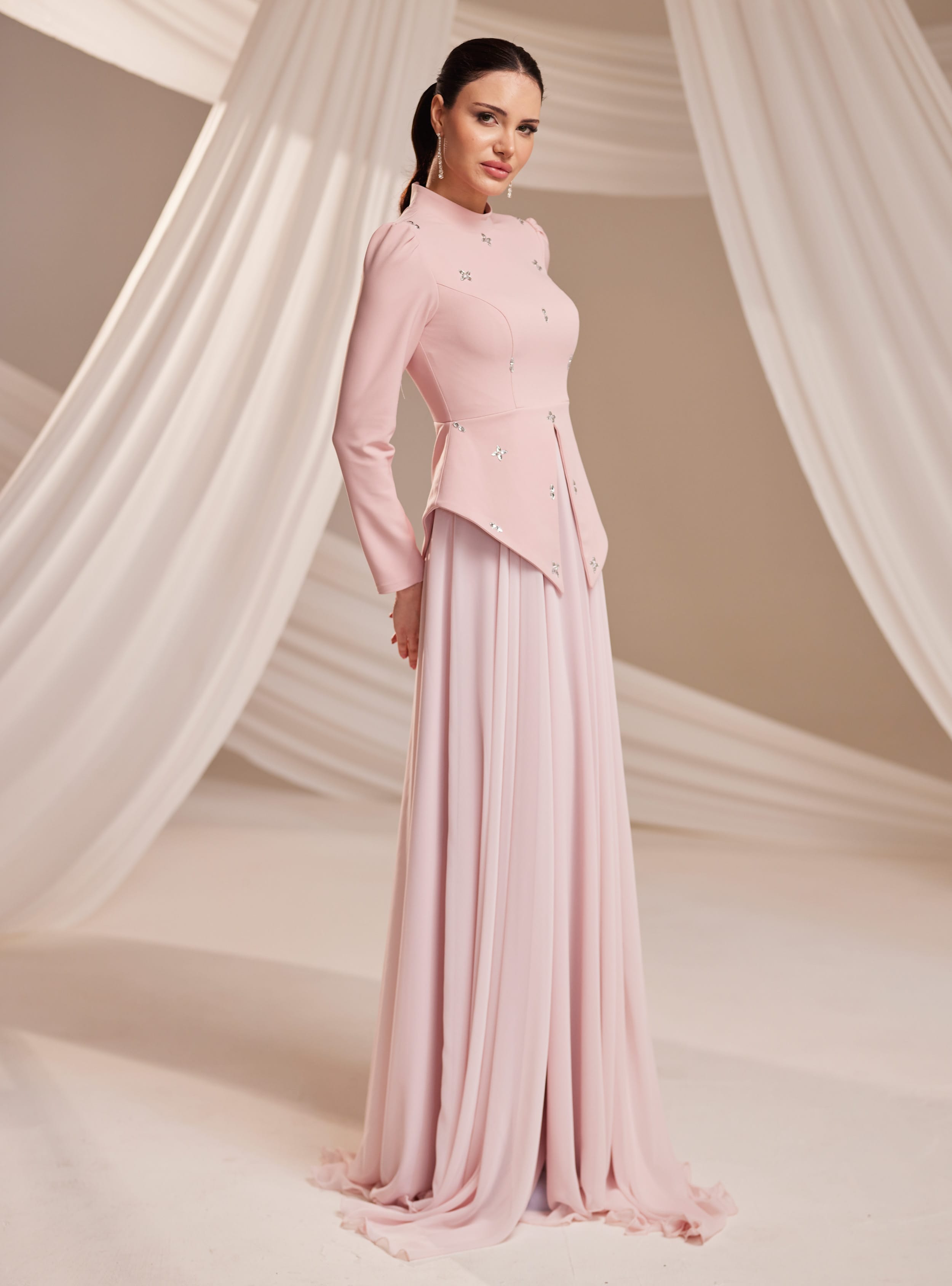 Lora Abiye Elbise - Pudra - Burak Baran Fashion - Resim 4