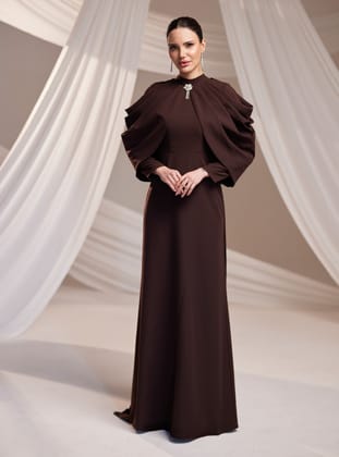 Zahra Abiye Elbise - Kahverengi - Burak Baran Fashion