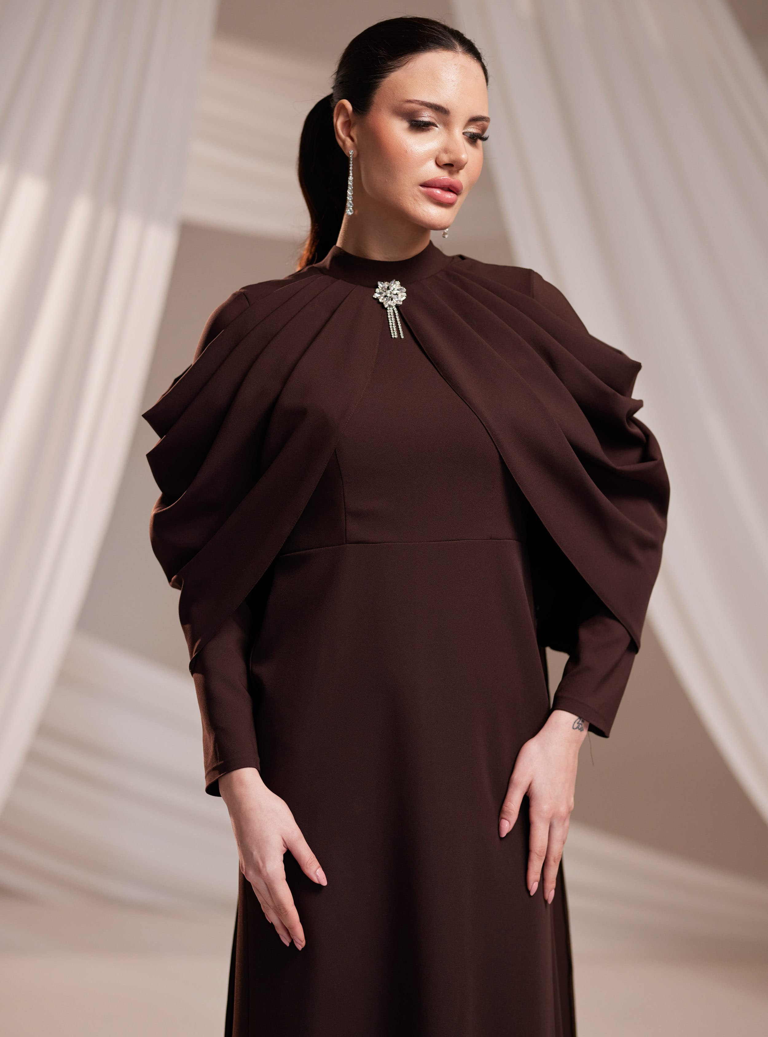 Zahra Abiye Elbise - Kahverengi - Burak Baran Fashion - Resim 2