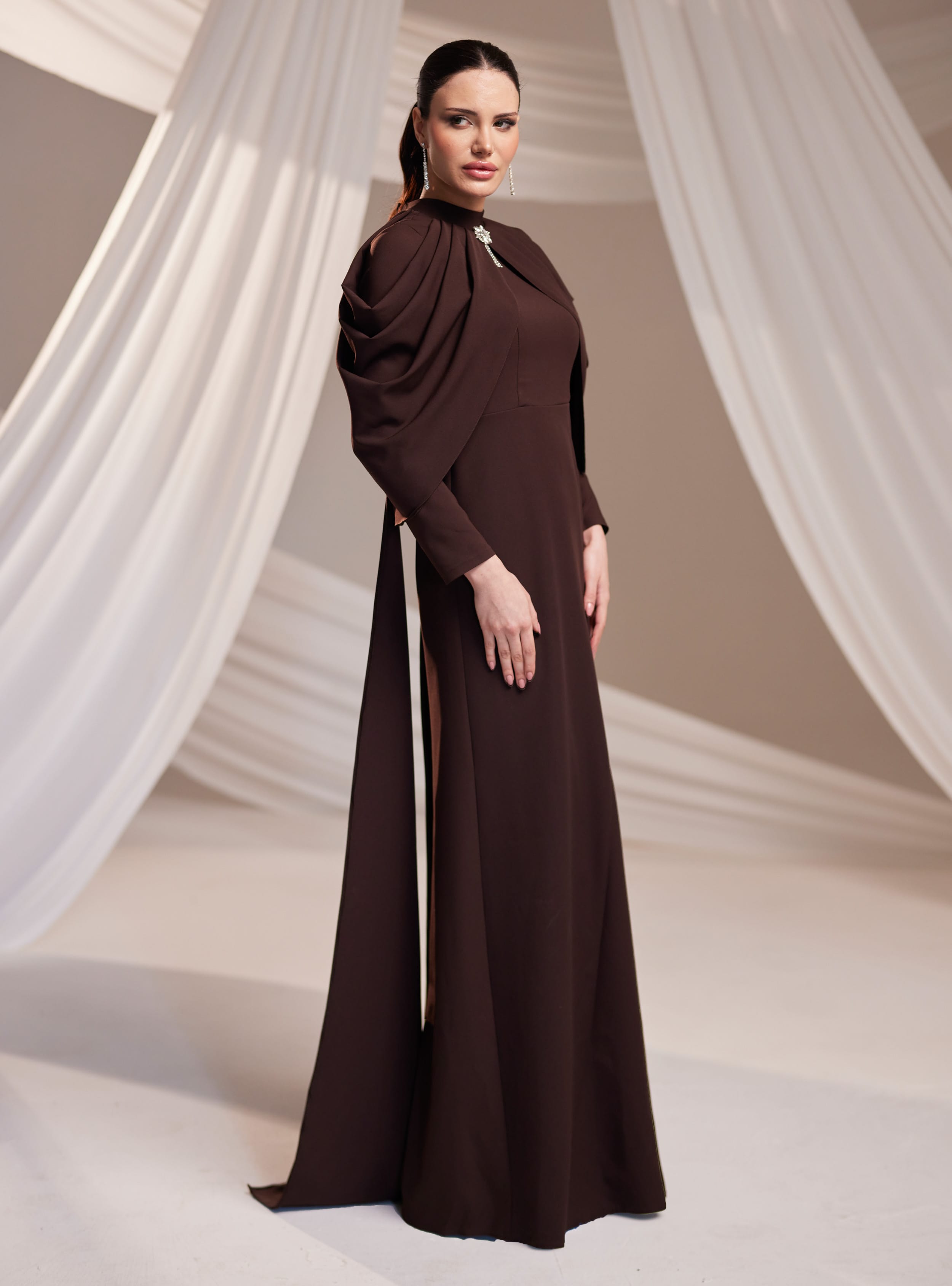Zahra Abiye Elbise - Kahverengi - Burak Baran Fashion - Resim 3