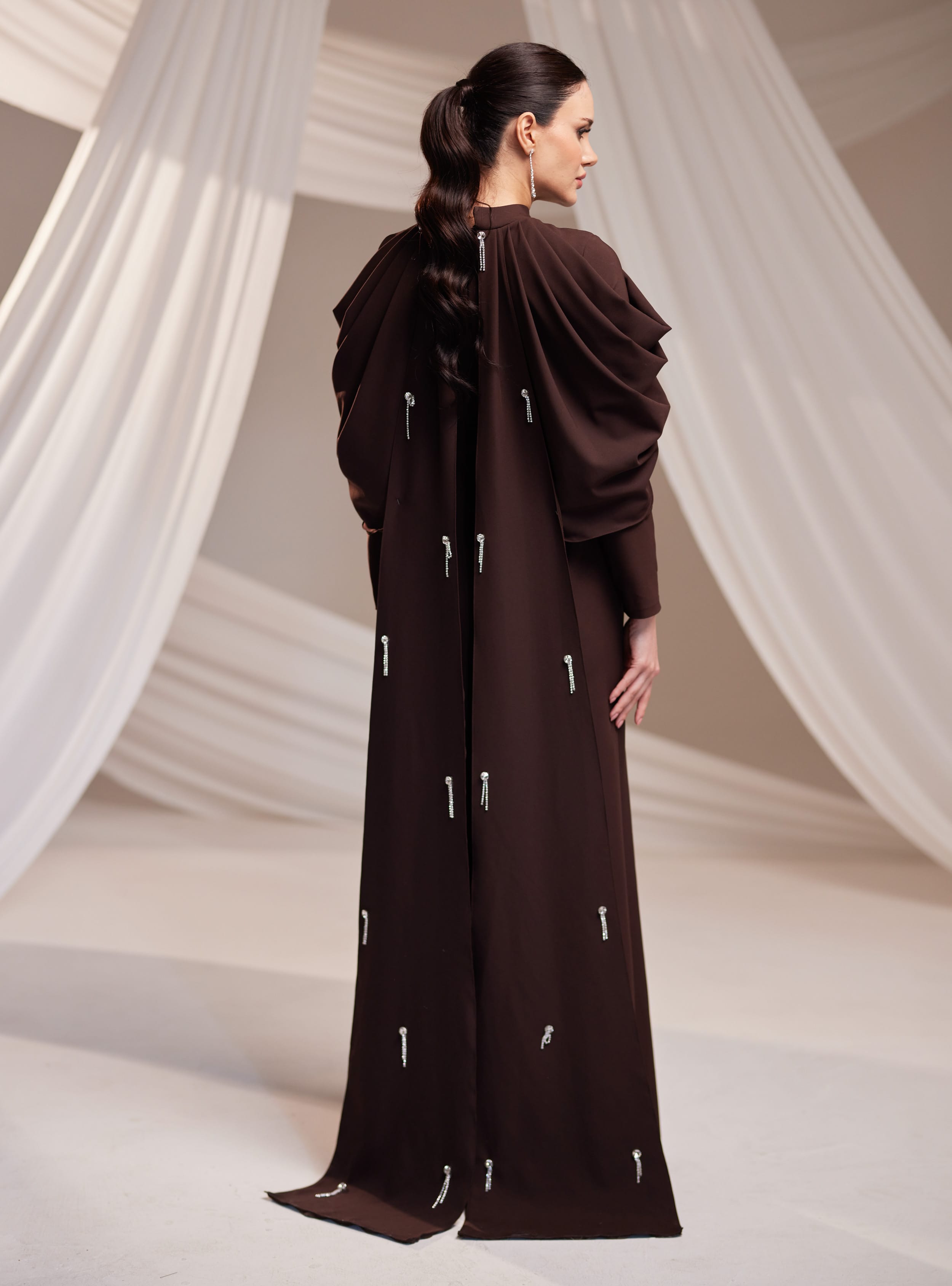 Zahra Abiye Elbise - Kahverengi - Burak Baran Fashion - Resim 4