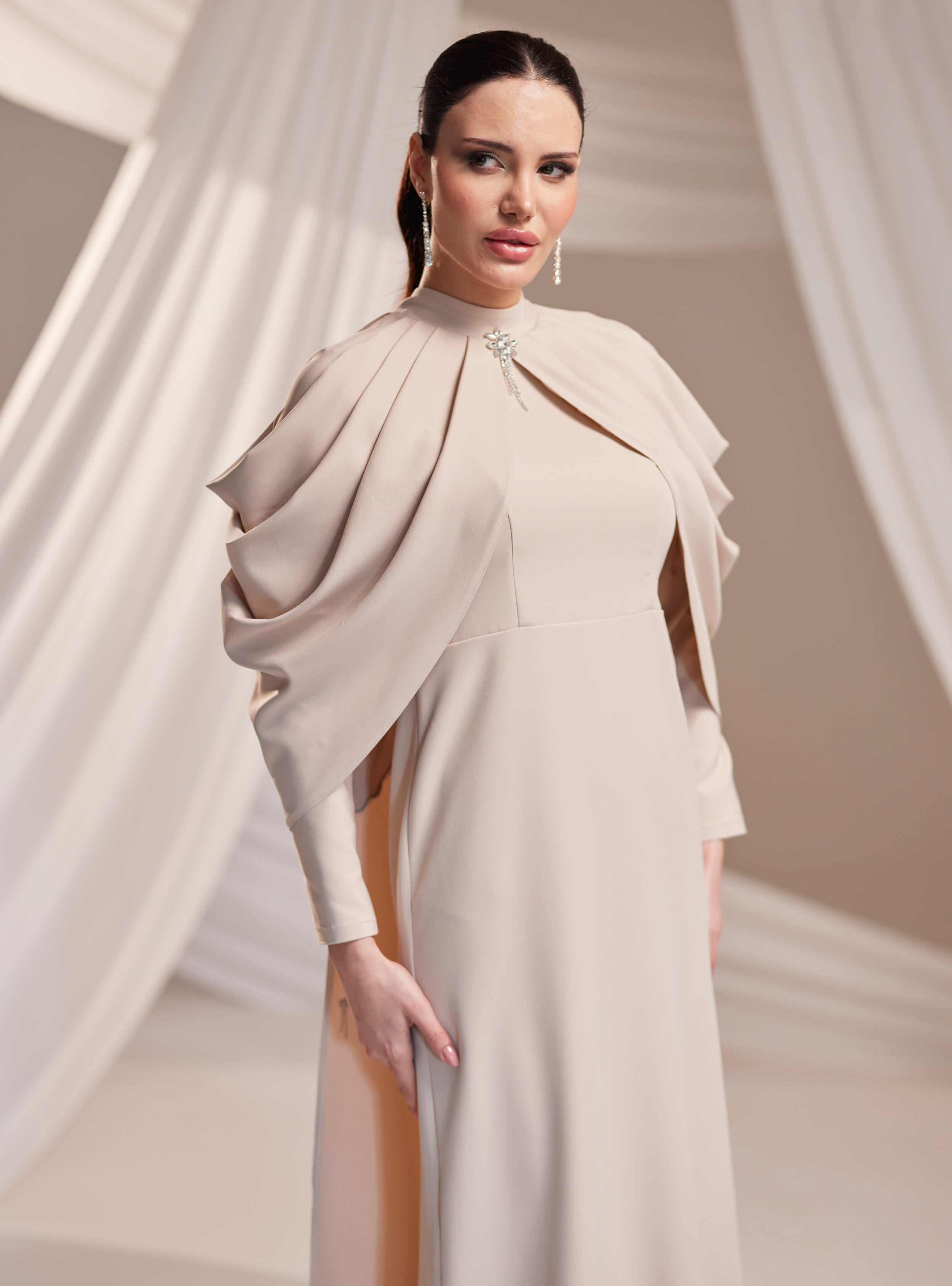 Zahra Abiye Elbise - Vizon - Burak Baran Fashion - Resim 3