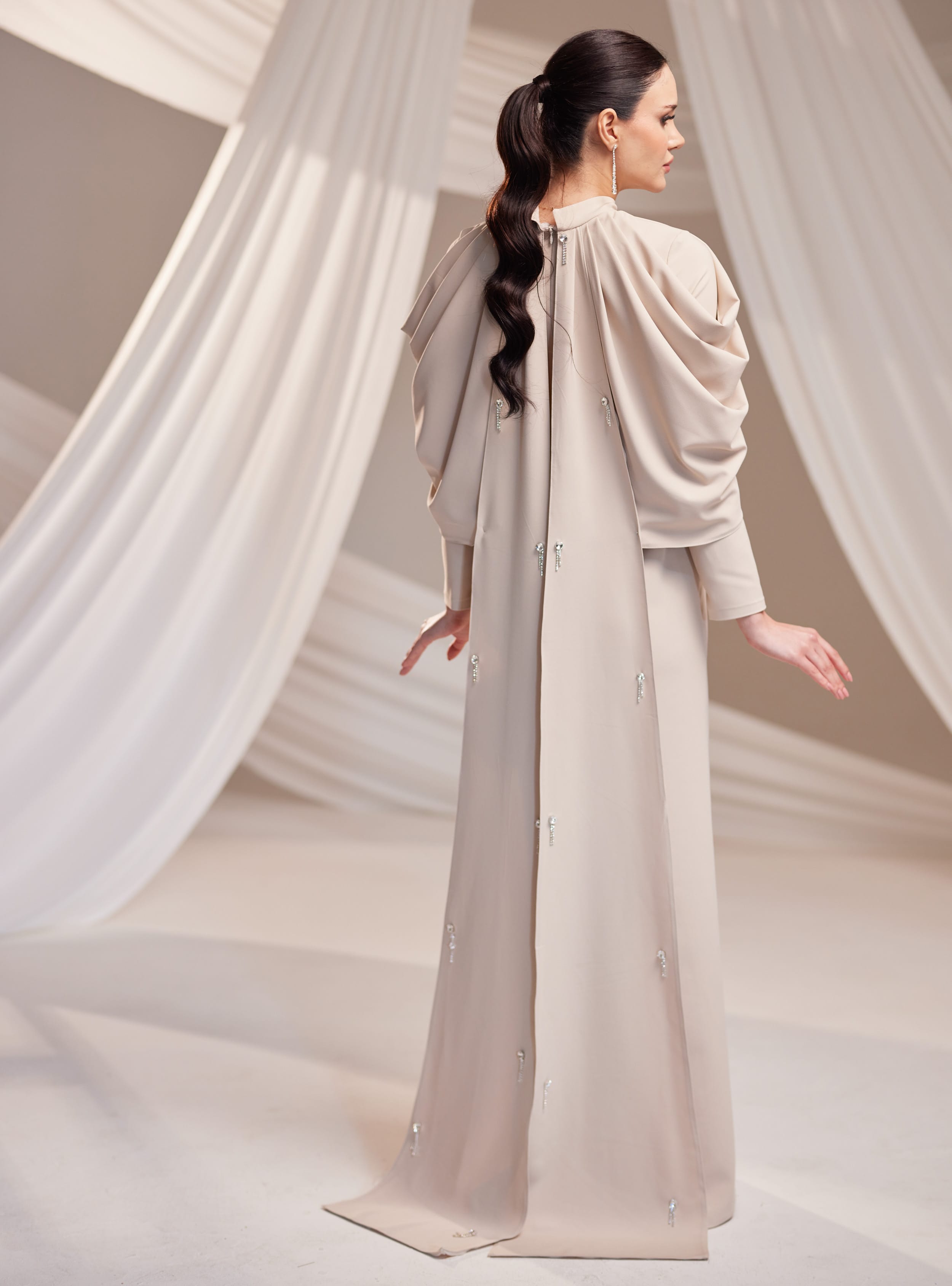 Zahra Abiye Elbise - Vizon - Burak Baran Fashion - Resim 4