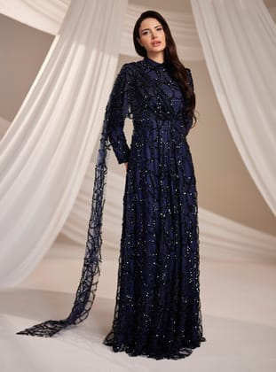 Azize Abiye Elbise - Lacivert - Burak Baran Fashion
