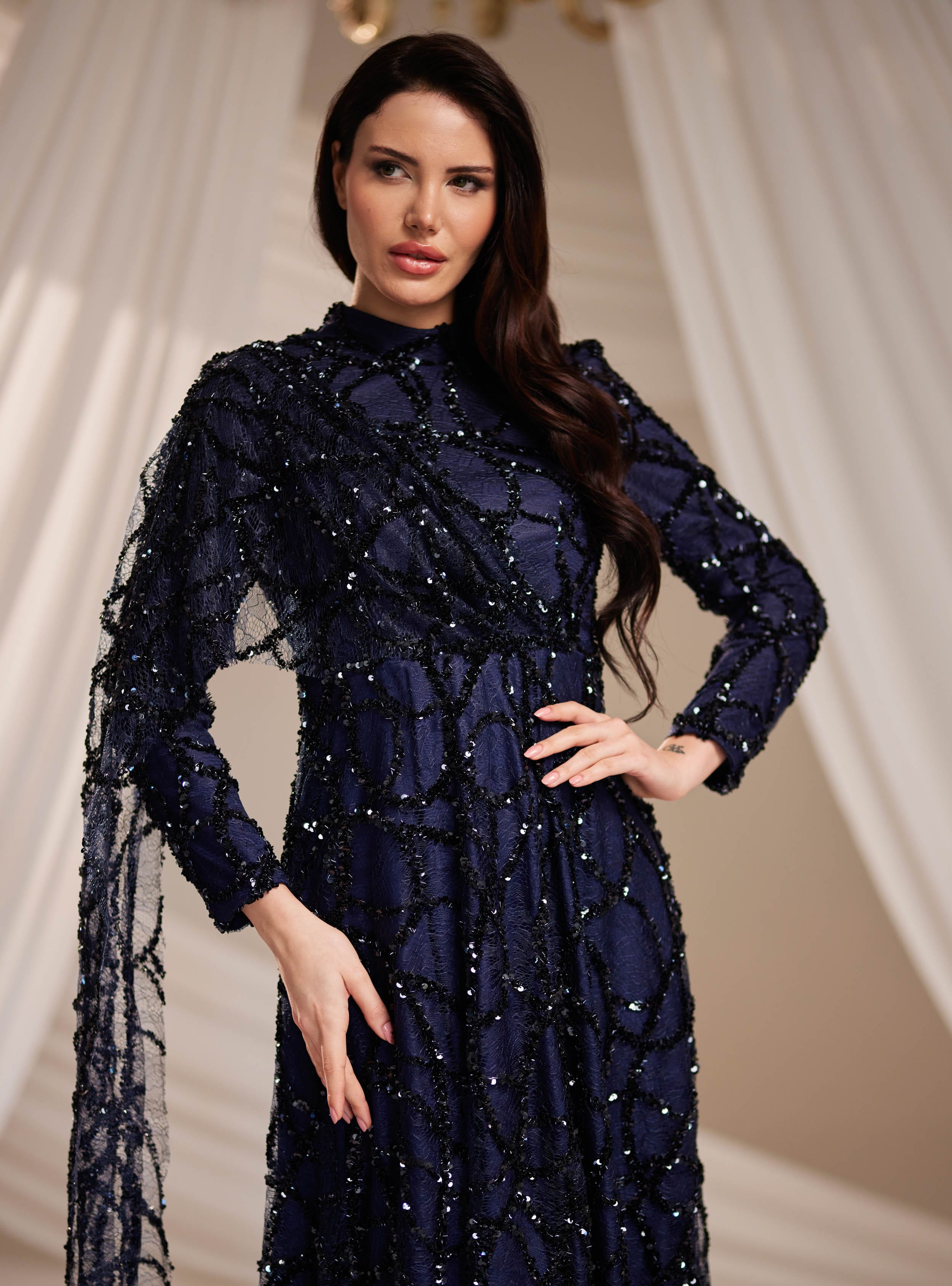 Azize Abiye Elbise - Lacivert - Burak Baran Fashion - Resim 2