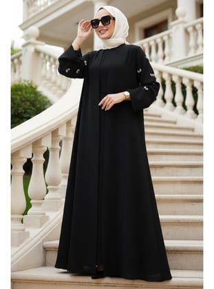 Taş Aplikeli Siyah Tesettür Abaya 82421S
