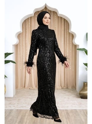 Amine Hüma Eslem Abiye Elbise Siyah