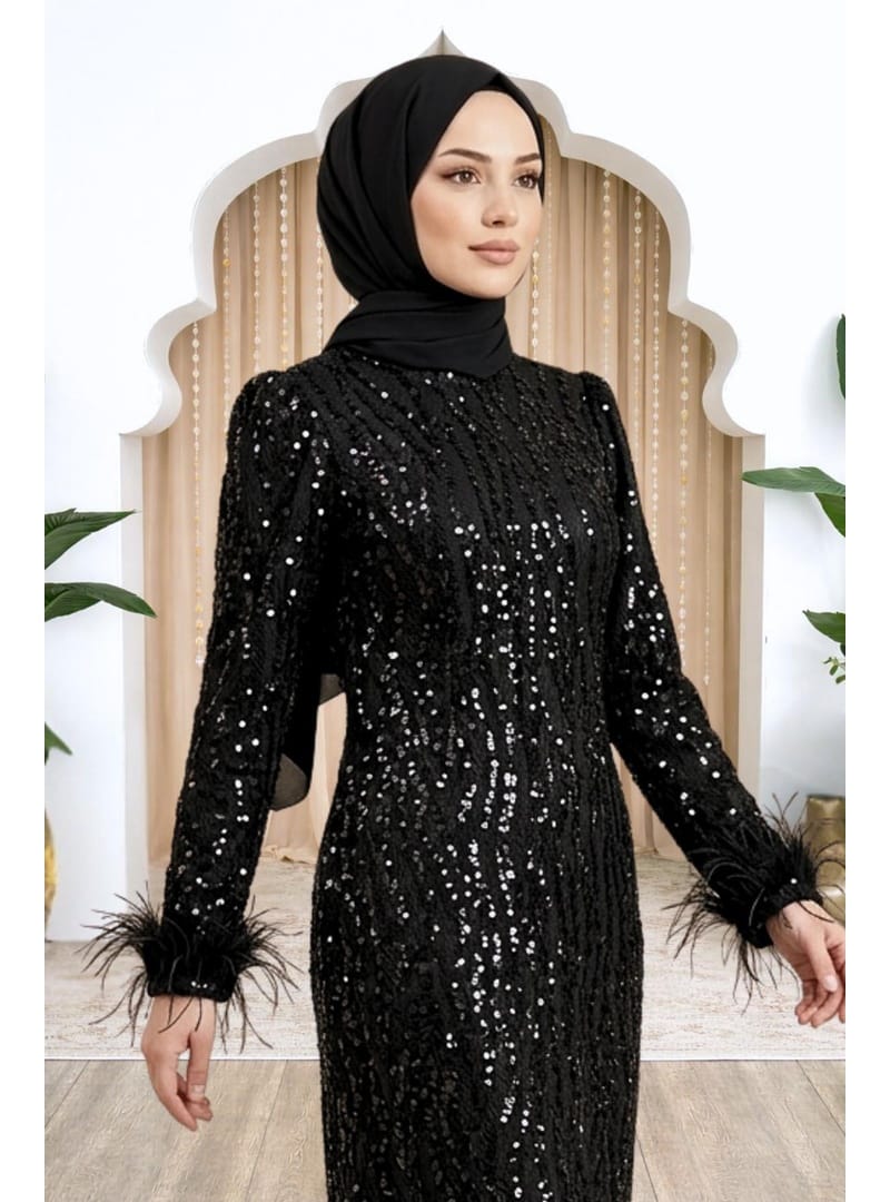 Amine Hüma Eslem Abiye Elbise Siyah - Resim 2