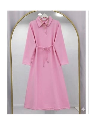 Kadın Polo Yaka Bağcıklı Elbise Pembe