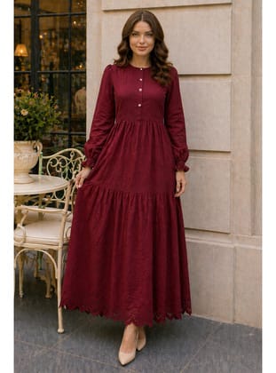 Fisto Elbise B4469 Bordo