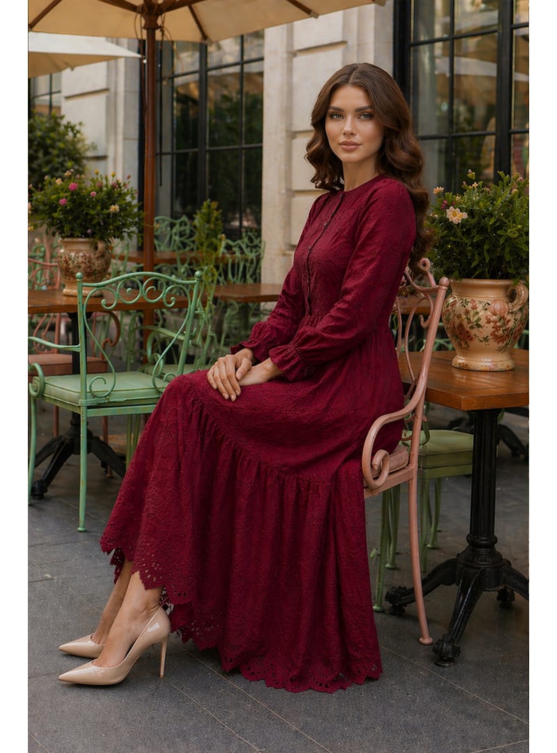 Fisto Elbise B4469 Bordo - Resim 2