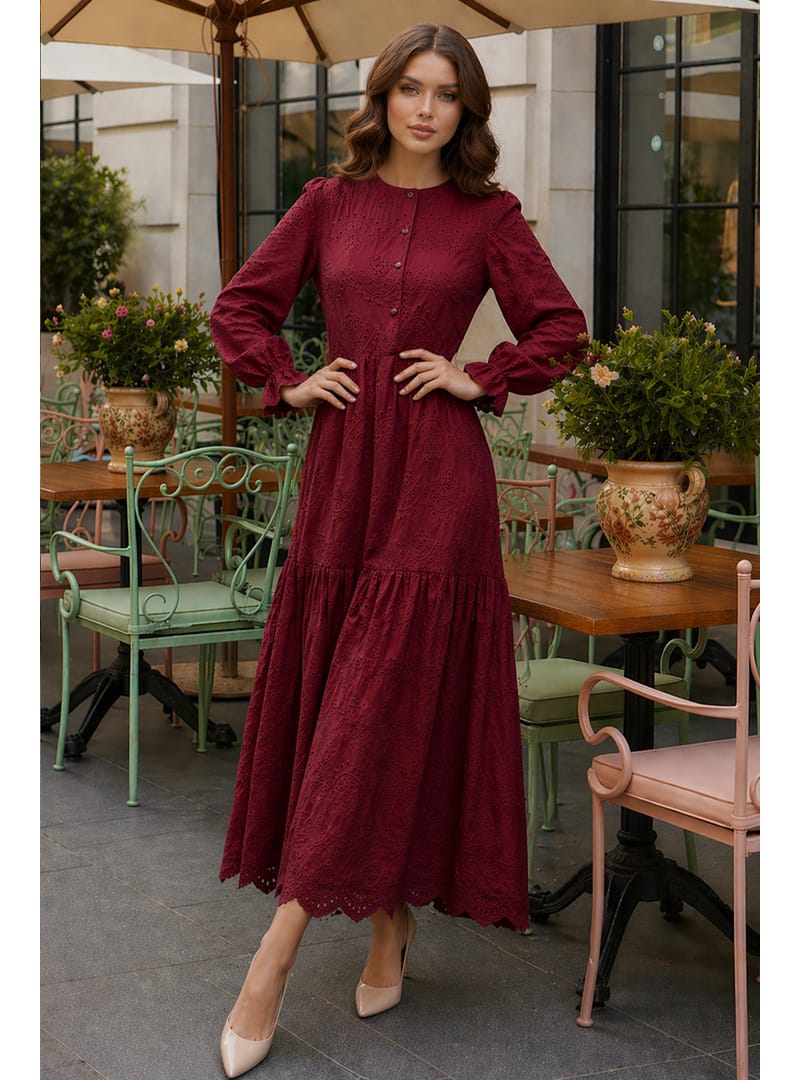 Fisto Elbise B4469 Bordo - Resim 3